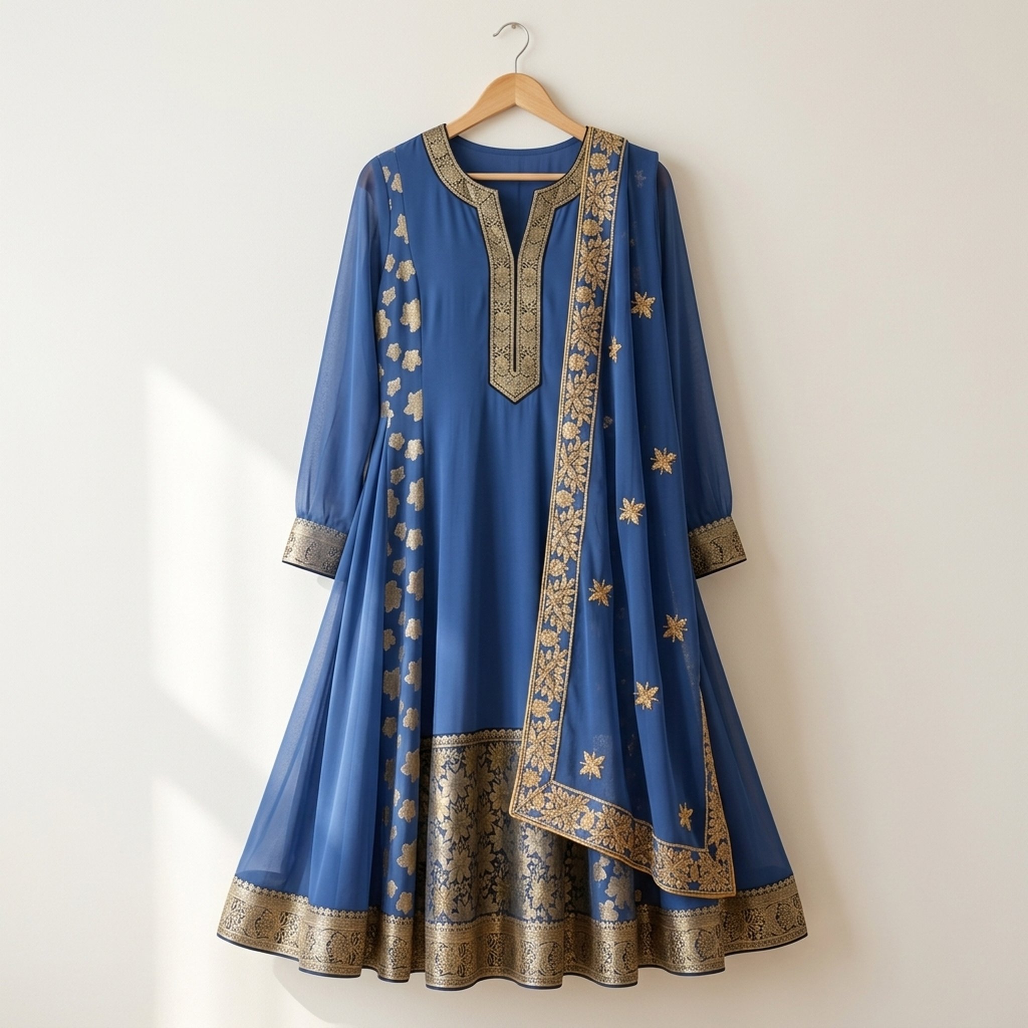 Salma sultan's sareesanskriti Blue Gold Embroidered Anarkali Suit 3