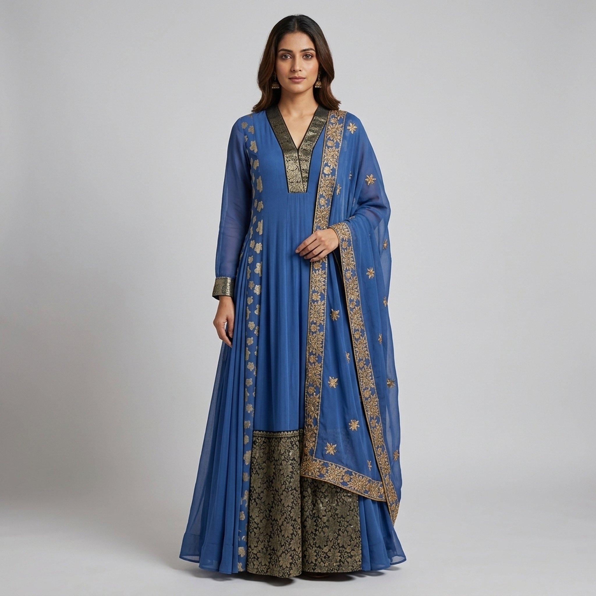 Salma sultan's sareesanskriti Blue Gold Embroidered Anarkali Suit