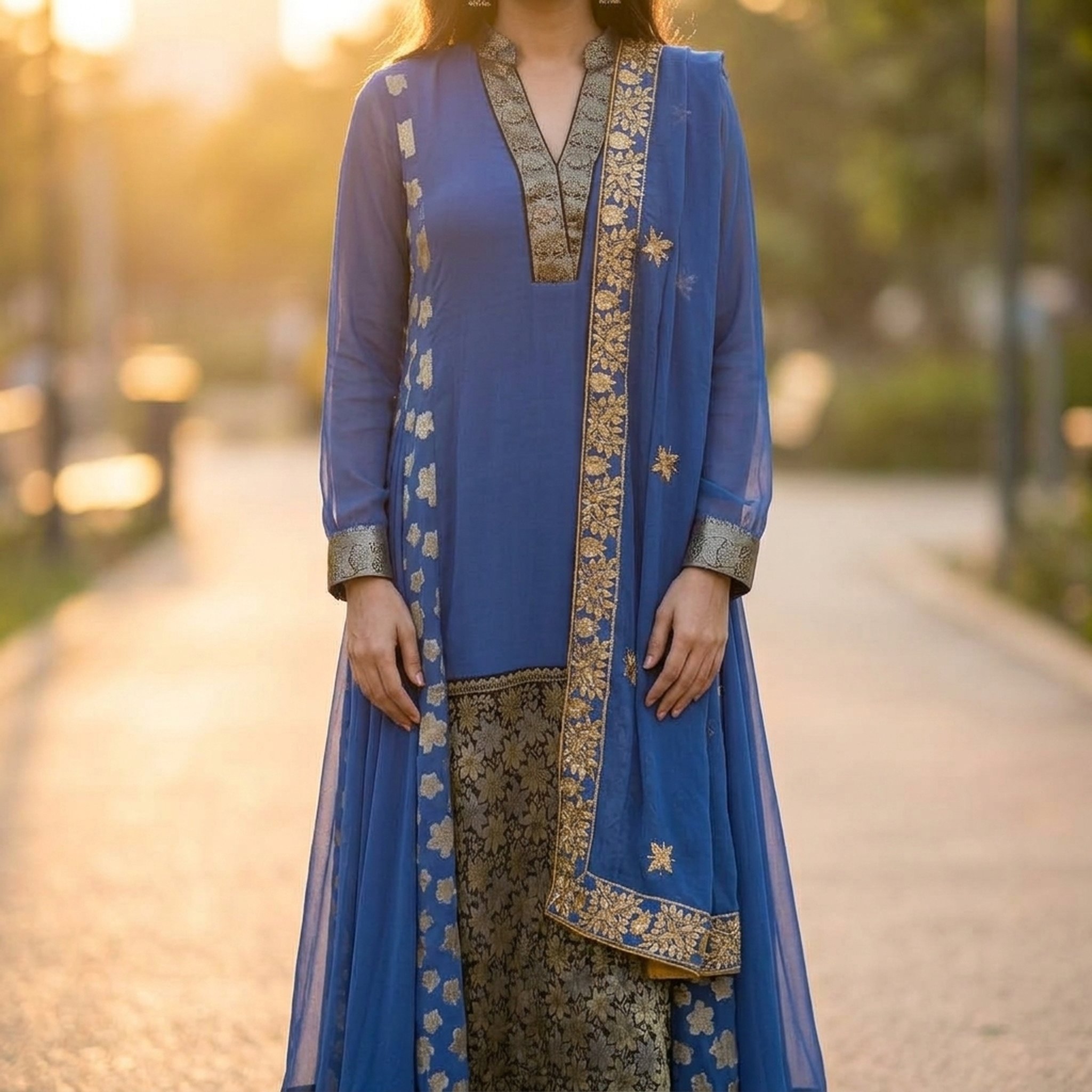 Salma sultan's sareesanskriti Blue Gold Embroidered Anarkali Suit 4