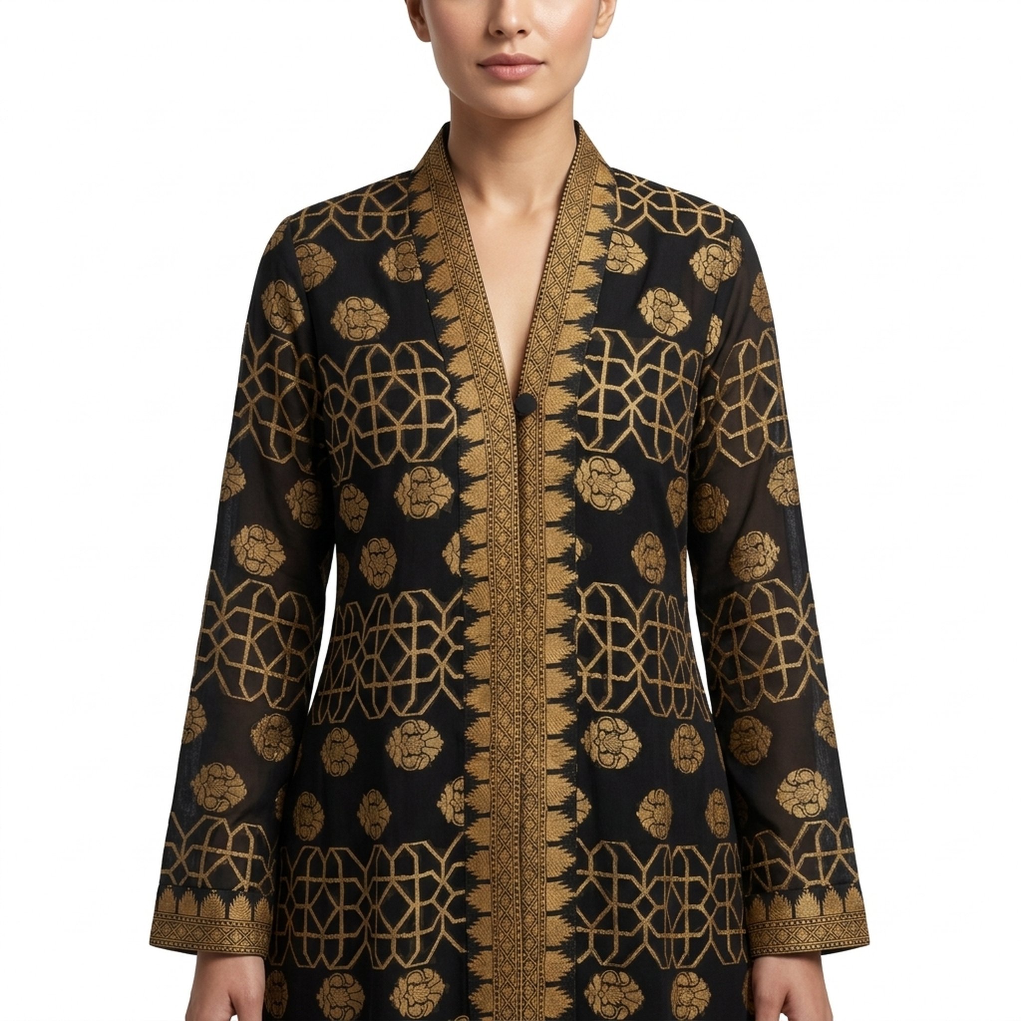 Salma sultan's sareesanskriti Women's Black Golden Ethnic Overlay Jacket 3