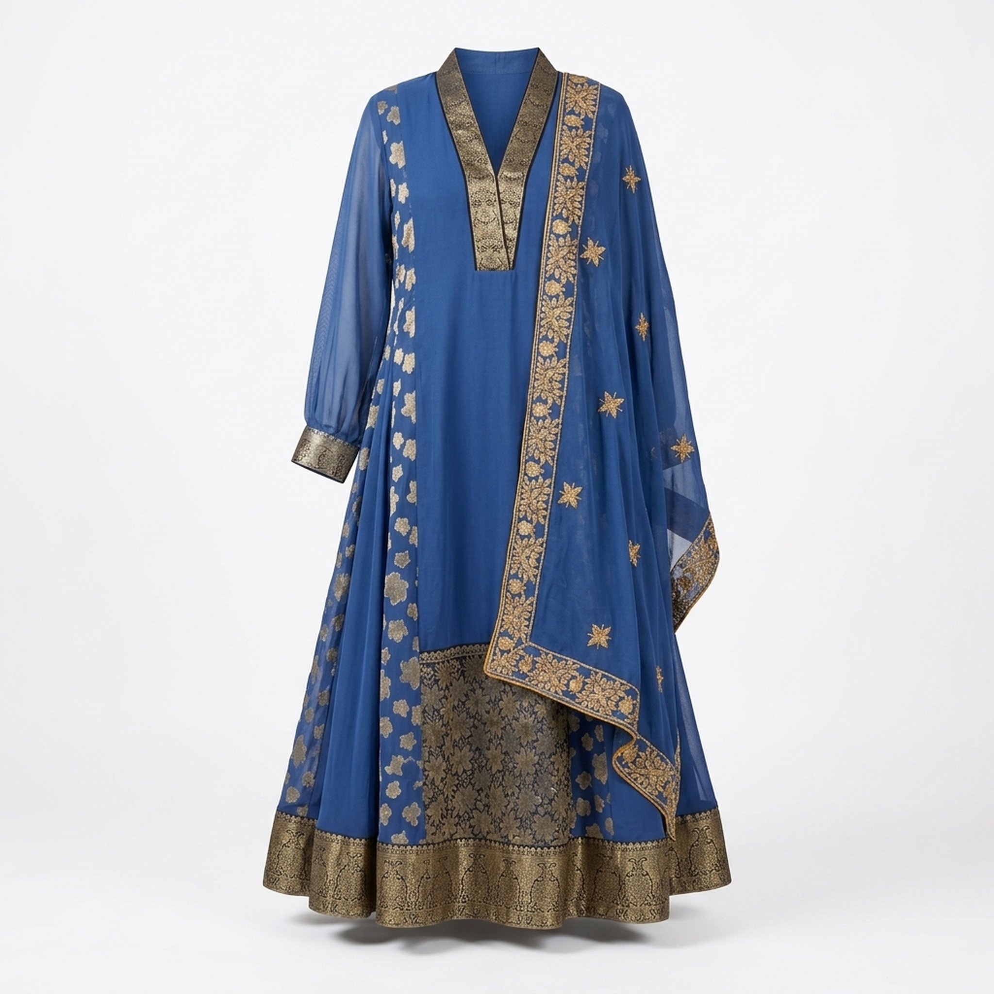 Salma sultan's sareesanskriti Blue Gold Embroidered Anarkali Suit 2