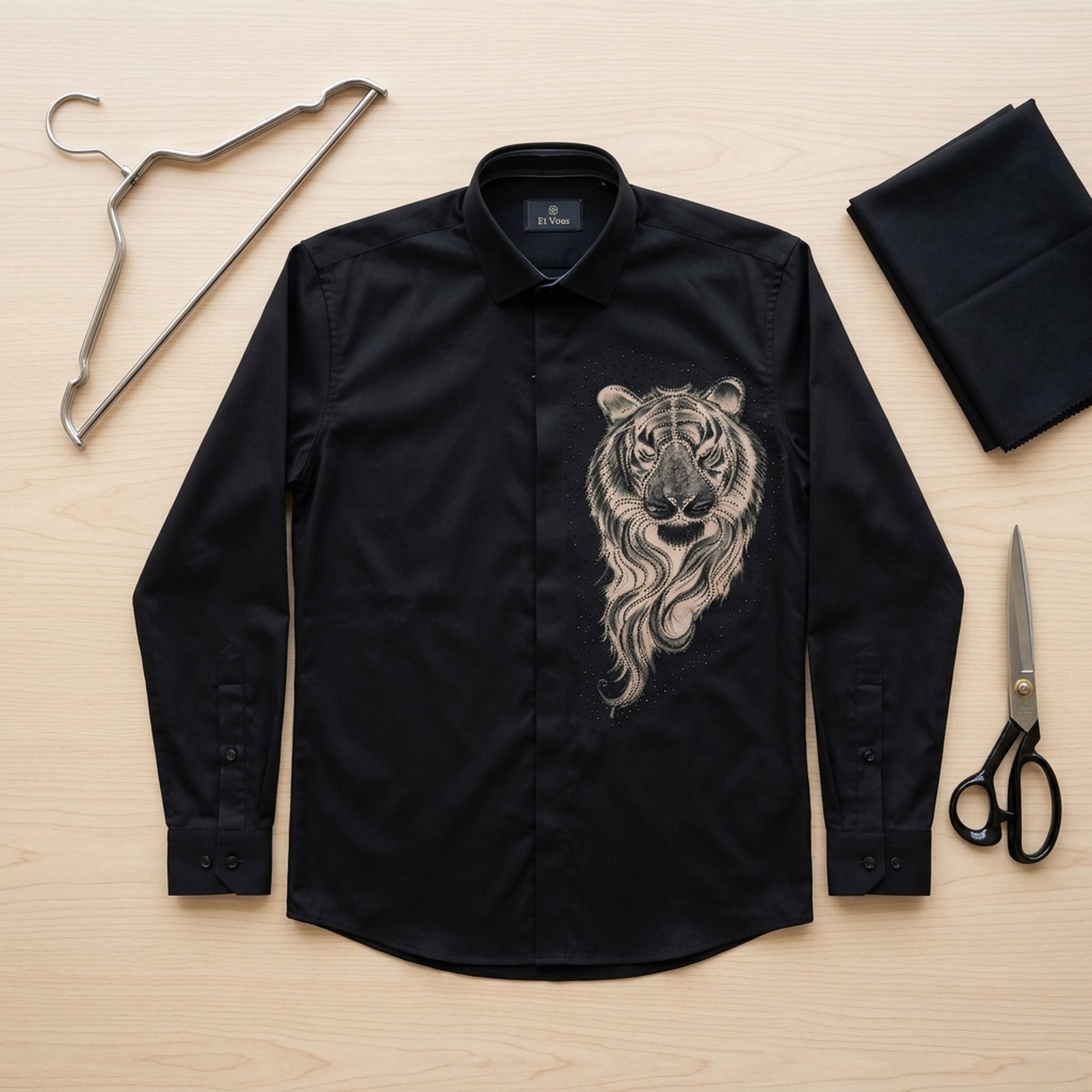 Level Up Men's Black Embroidered Tiger Shirt 5