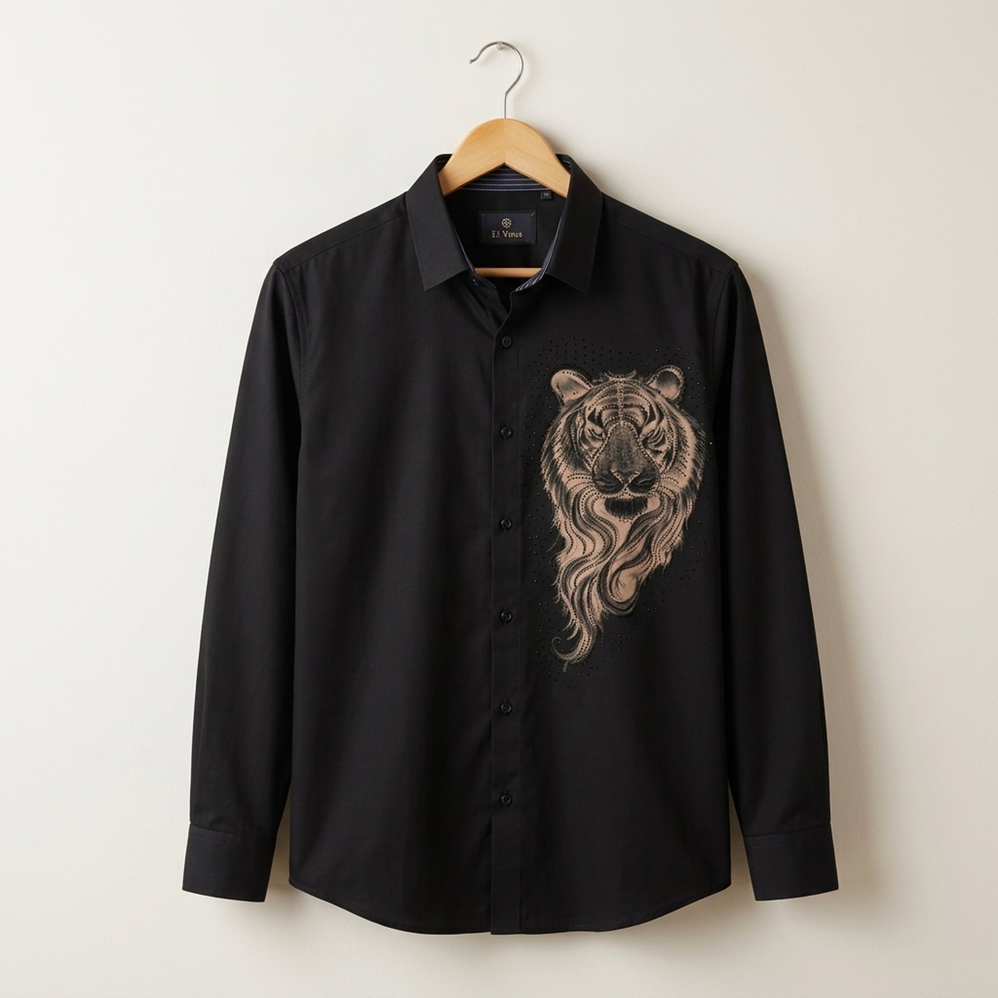 Level Up Men's Black Embroidered Tiger Shirt 4