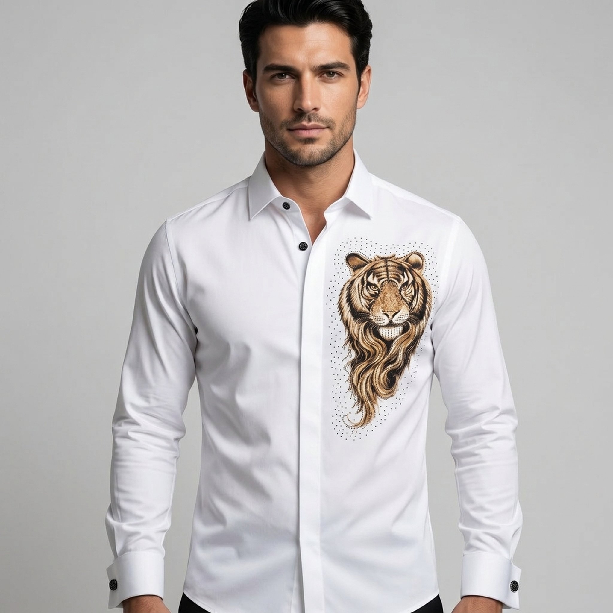 Level Up Men's White Tiger Print Shirt