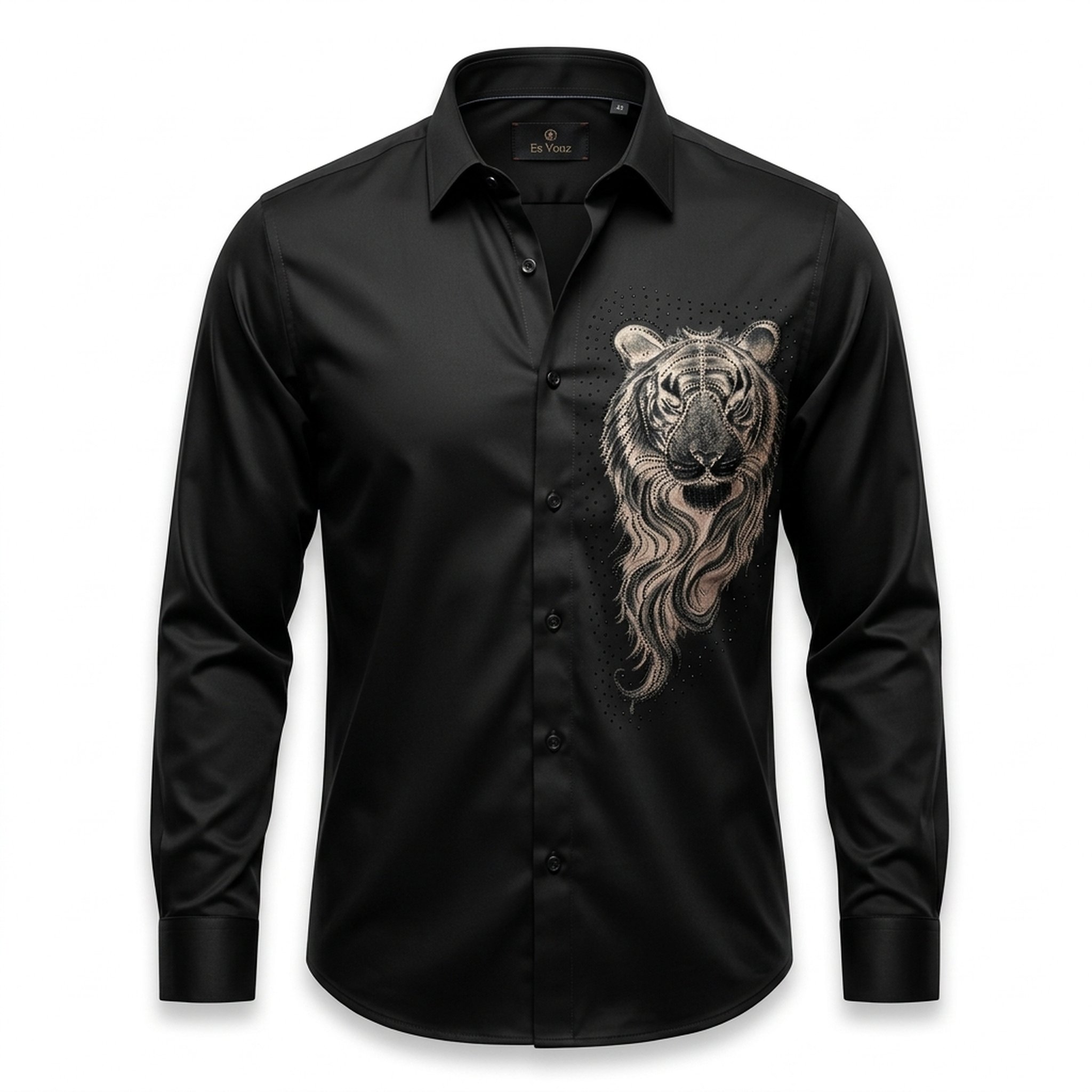 Level Up Men's Black Embroidered Tiger Shirt 3