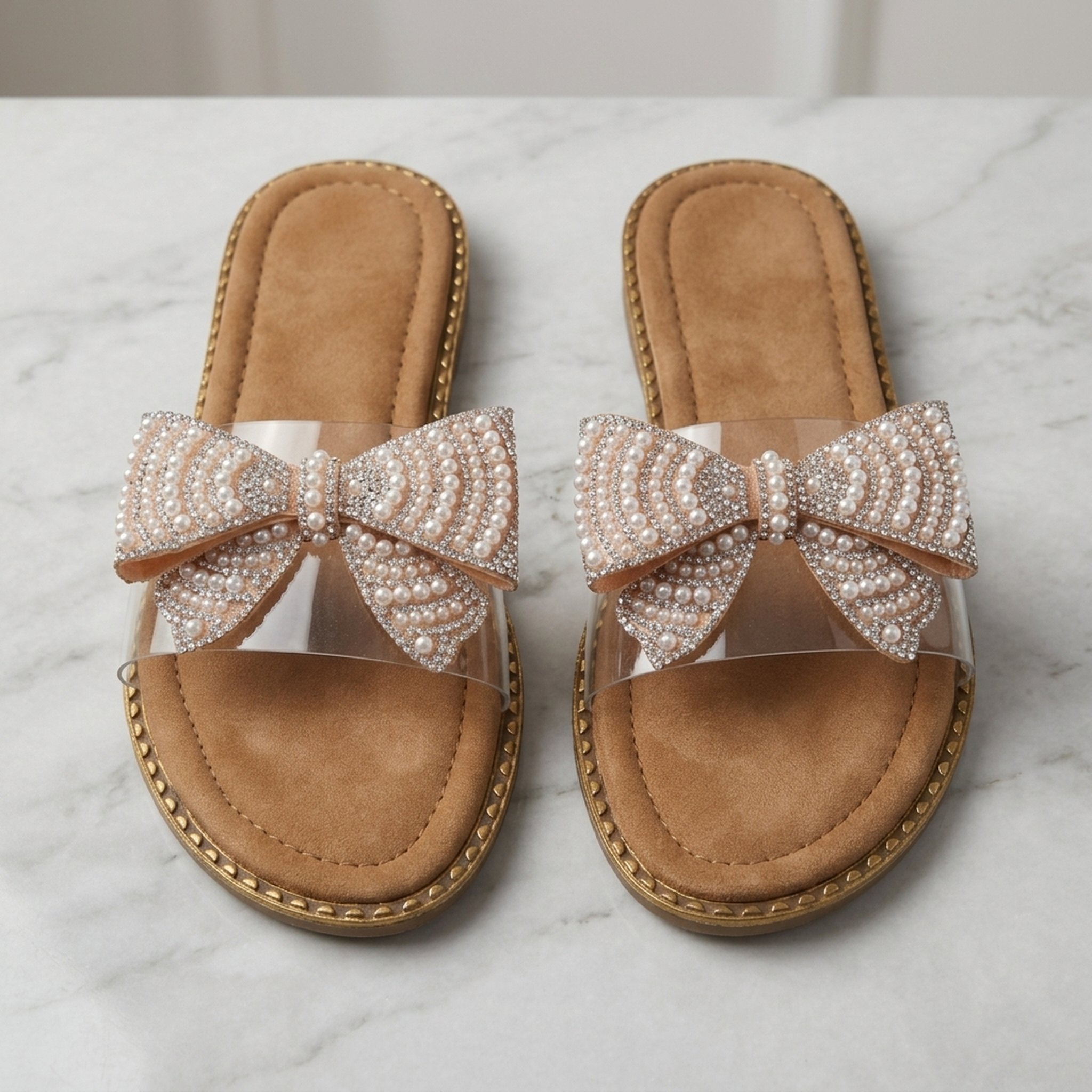Shivam footwears Women's Pearl Bow Clear Strap Sandals 3
