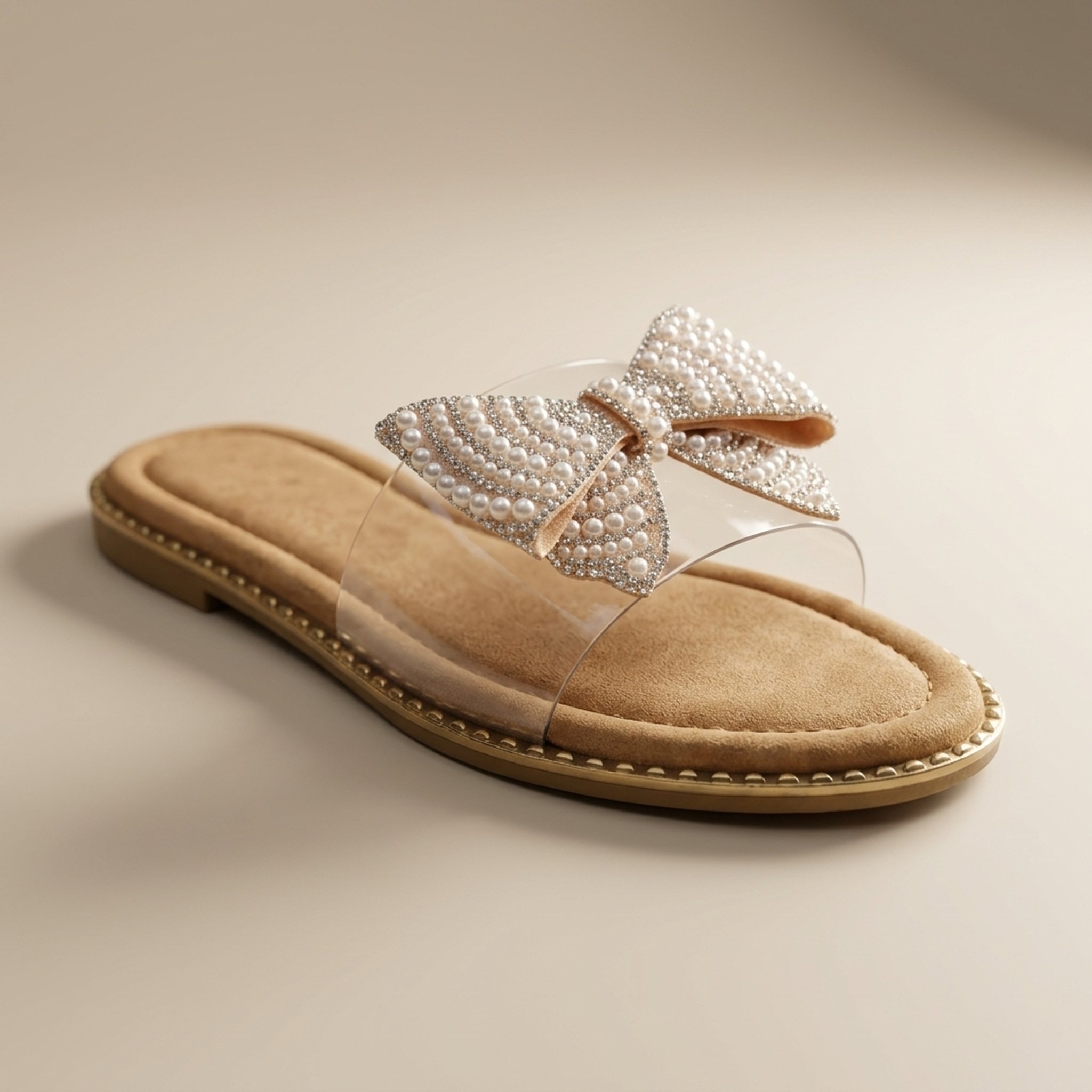 Shivam footwears Women's Pearl Bow Clear Strap Sandals 2