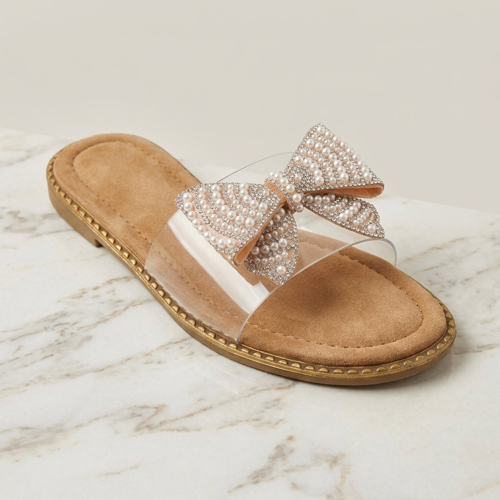 Shivam footwears Women's Pearl Bow Clear Strap Sandals (Copy)