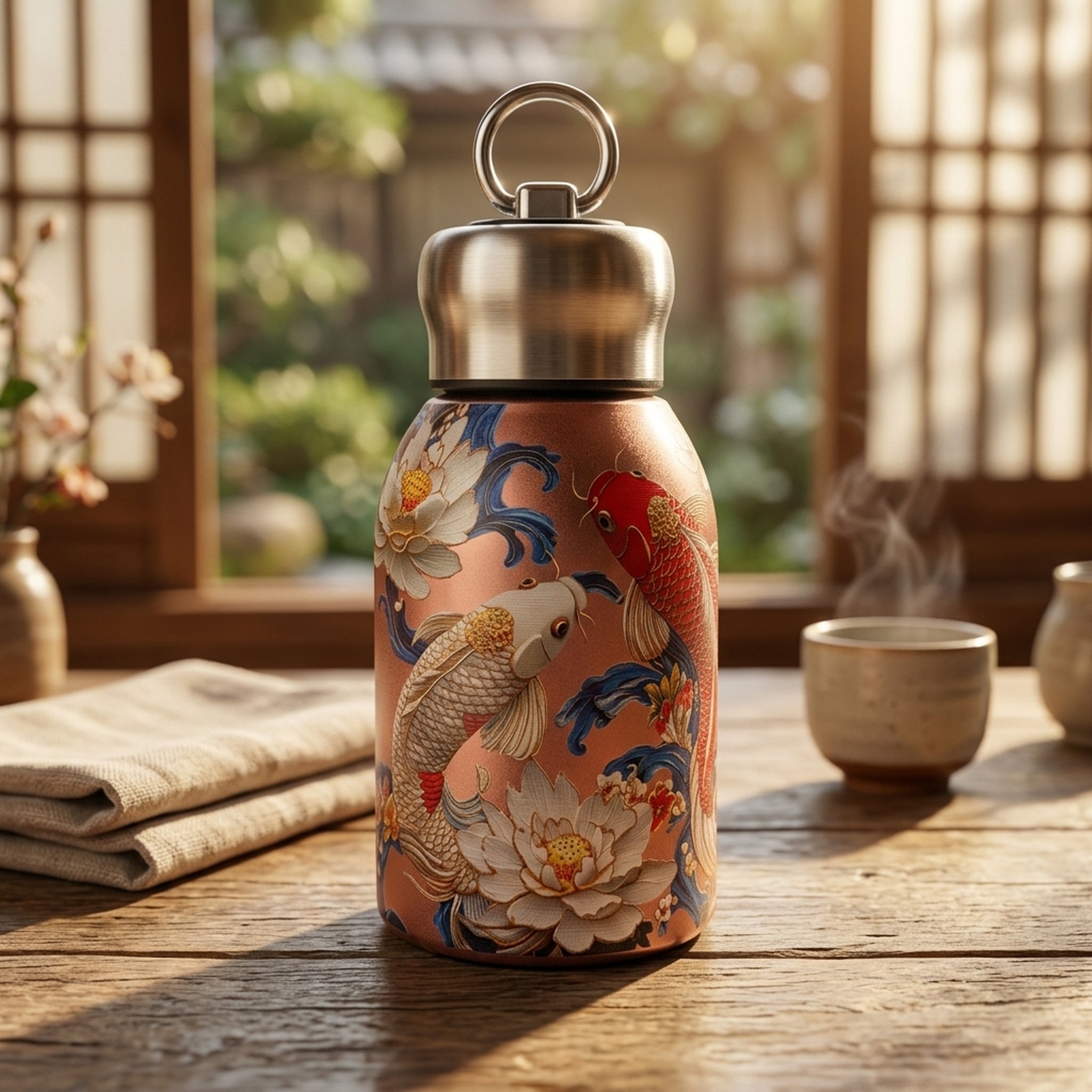 Designer Koi Print Insulated Flask