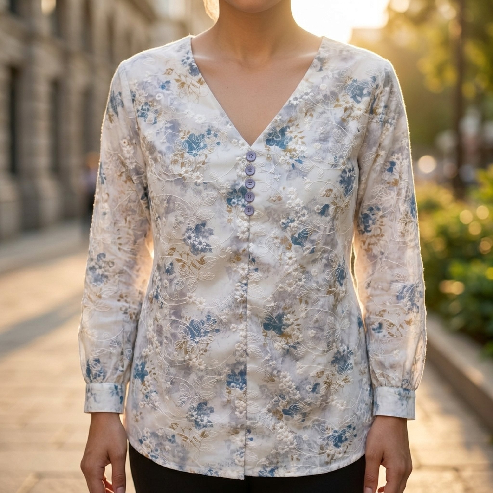 Textured Floral V-Neck Top 4