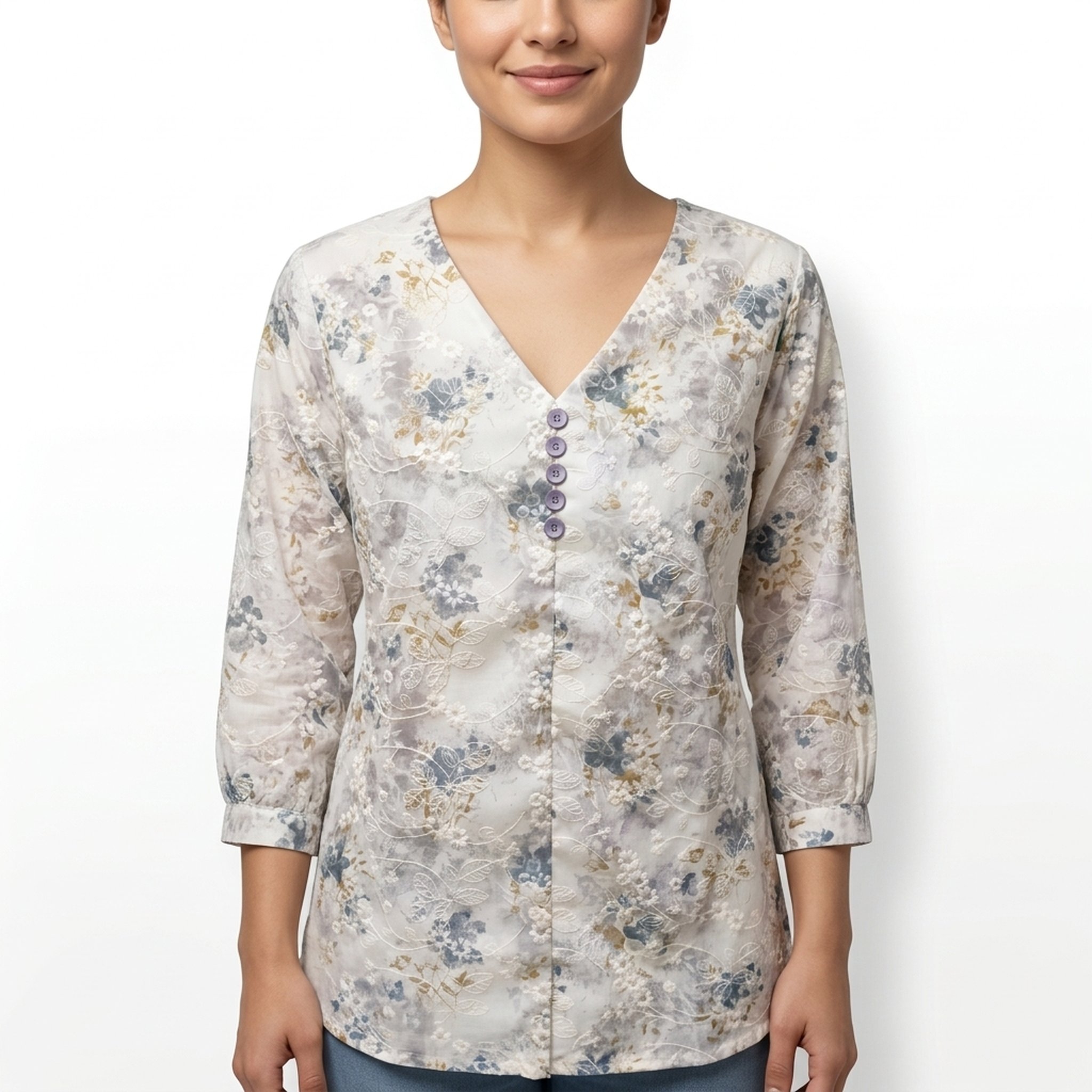 Textured Floral V-Neck Top 5