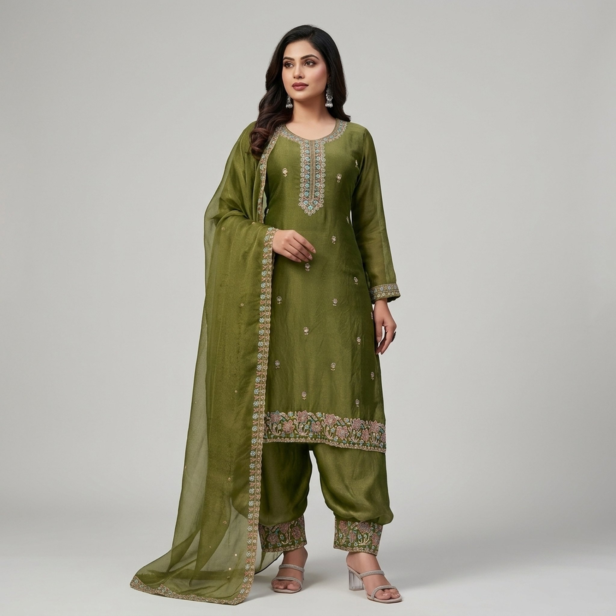 The orange gate Olive Green Embroidered Salwar Suit 3