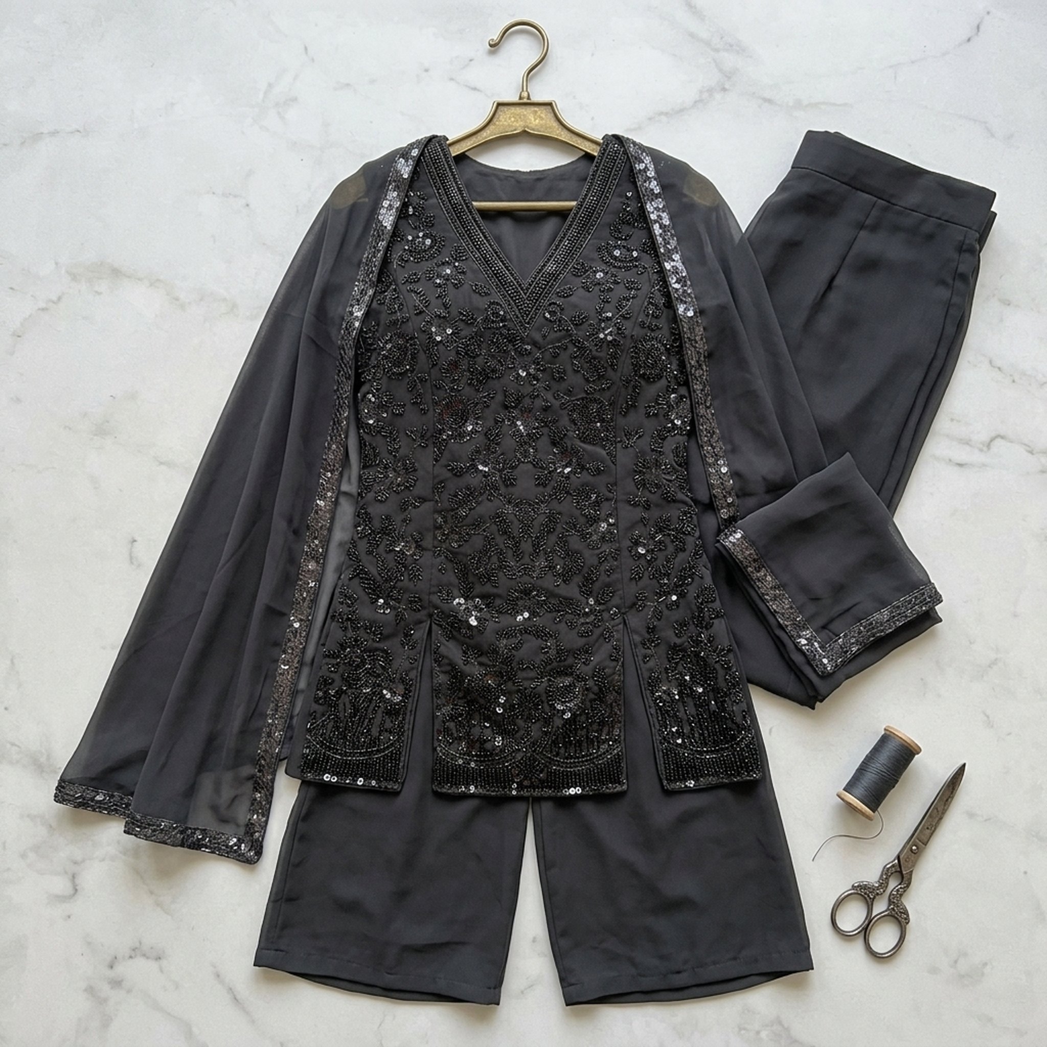 The Orange Gate Black Sequin Embellished Palazzo Set 3