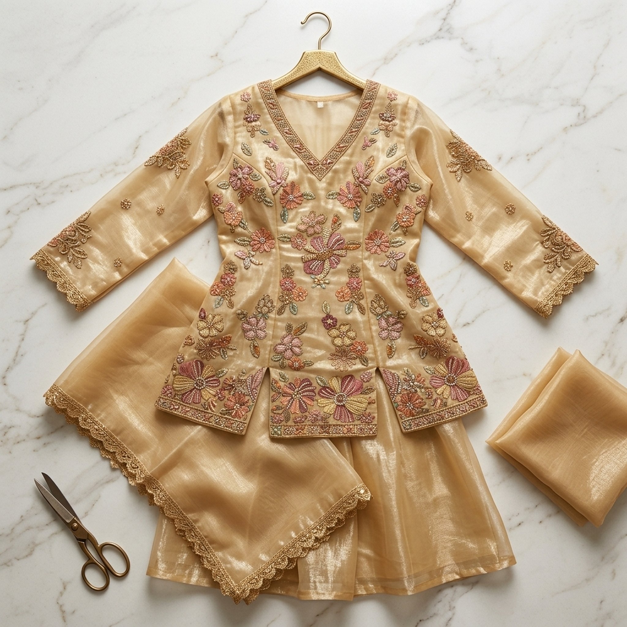 The Orange Gate Golden Beige Embroidered Ethnic Set 3