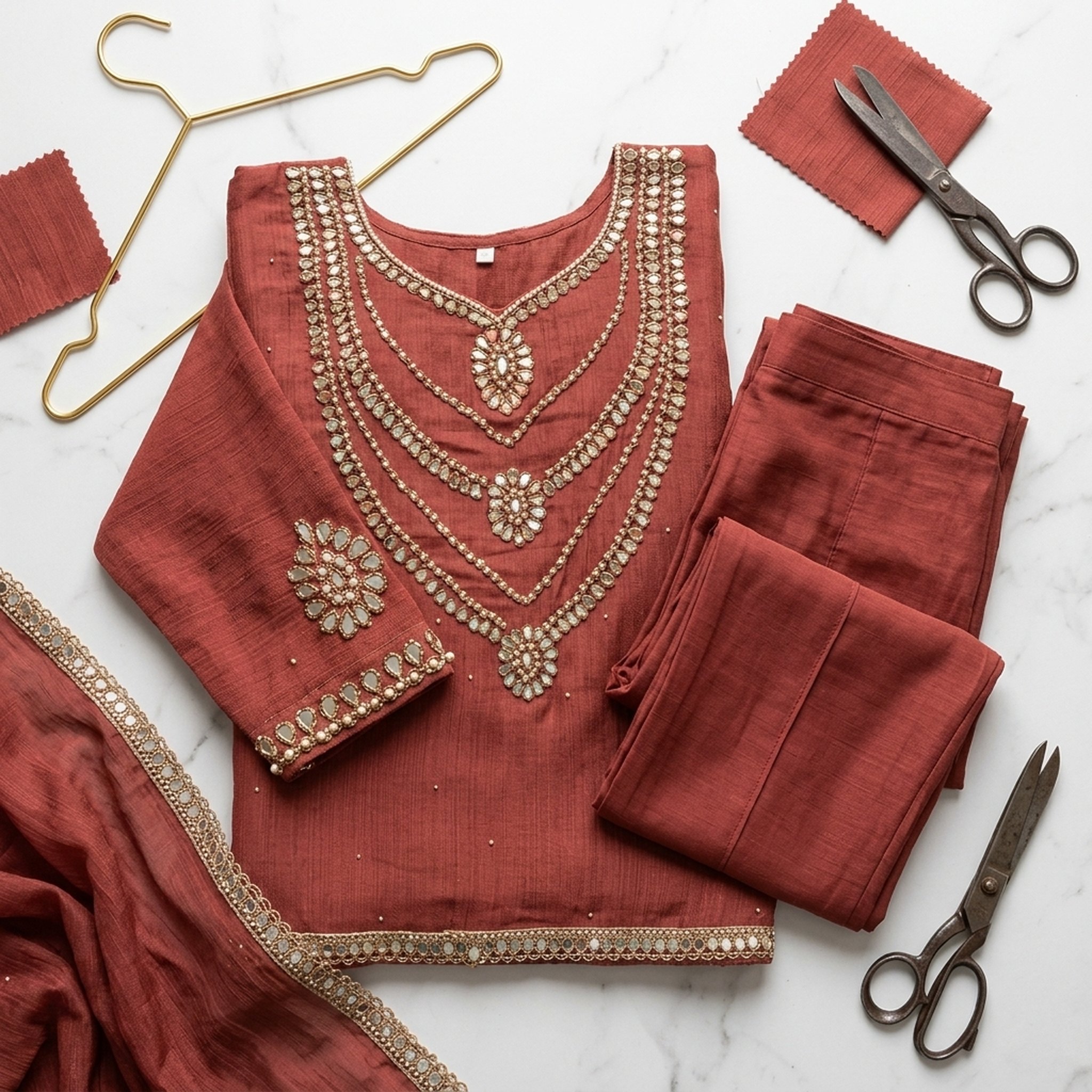 The Orange Gate Terracotta Mirror Work Kurta Set 3