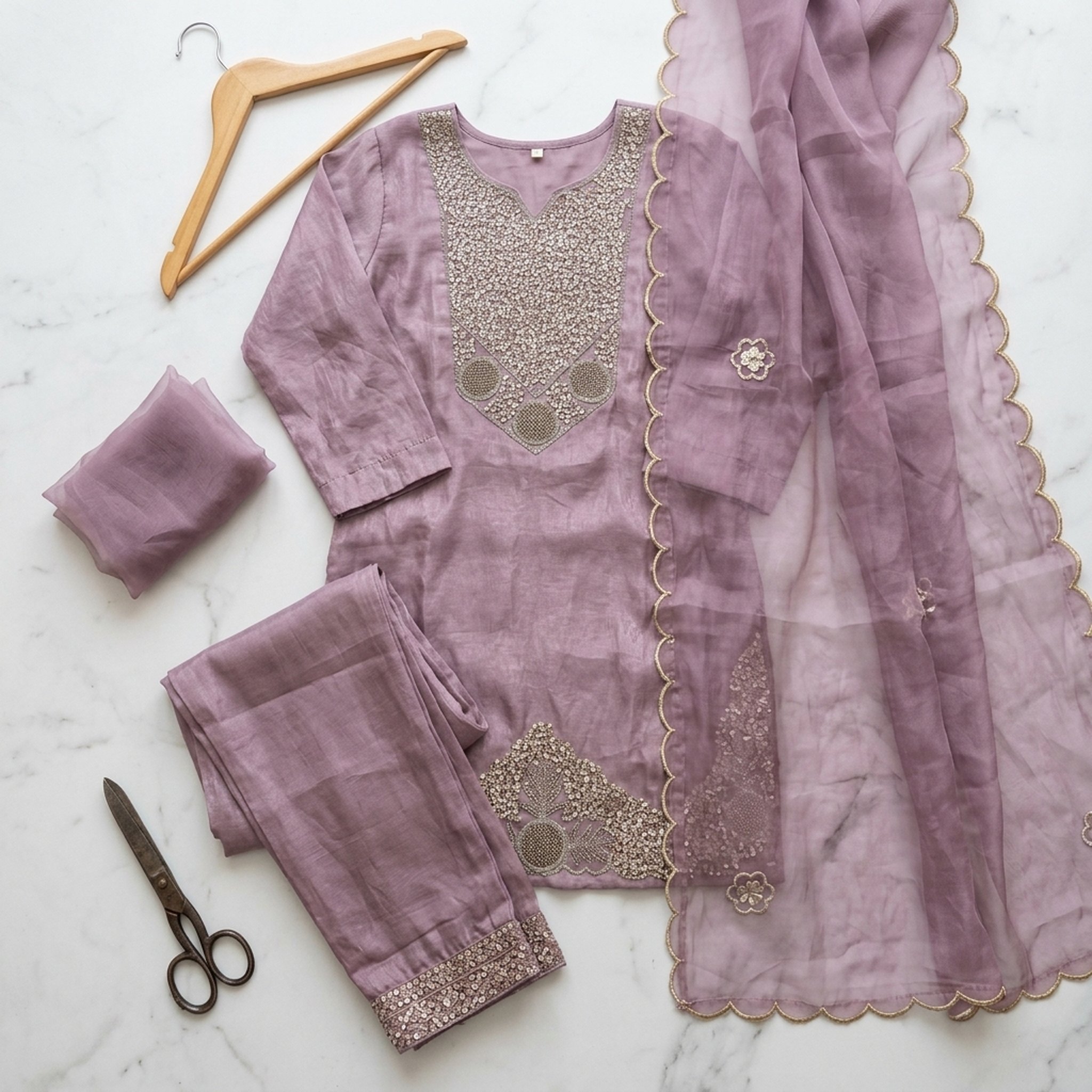 The orange gate Lavender Embroidered Silk Blend Salwar Suit 3