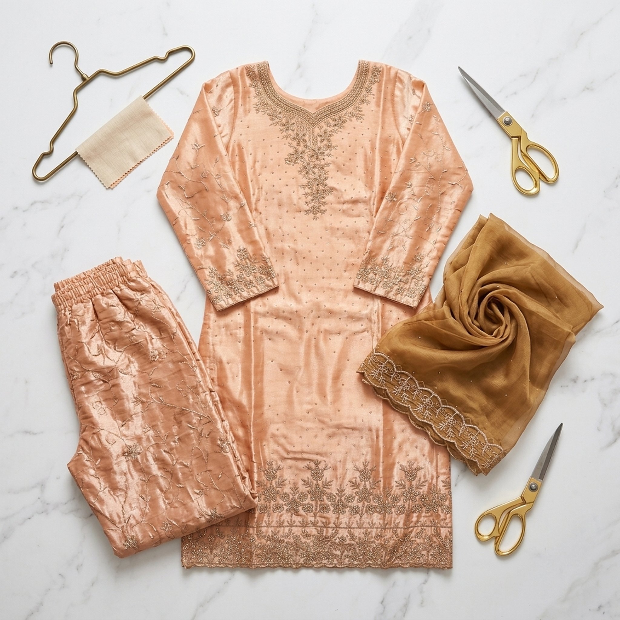 The Orange Gate Embroidered Peach Kurta with Palazzos 4