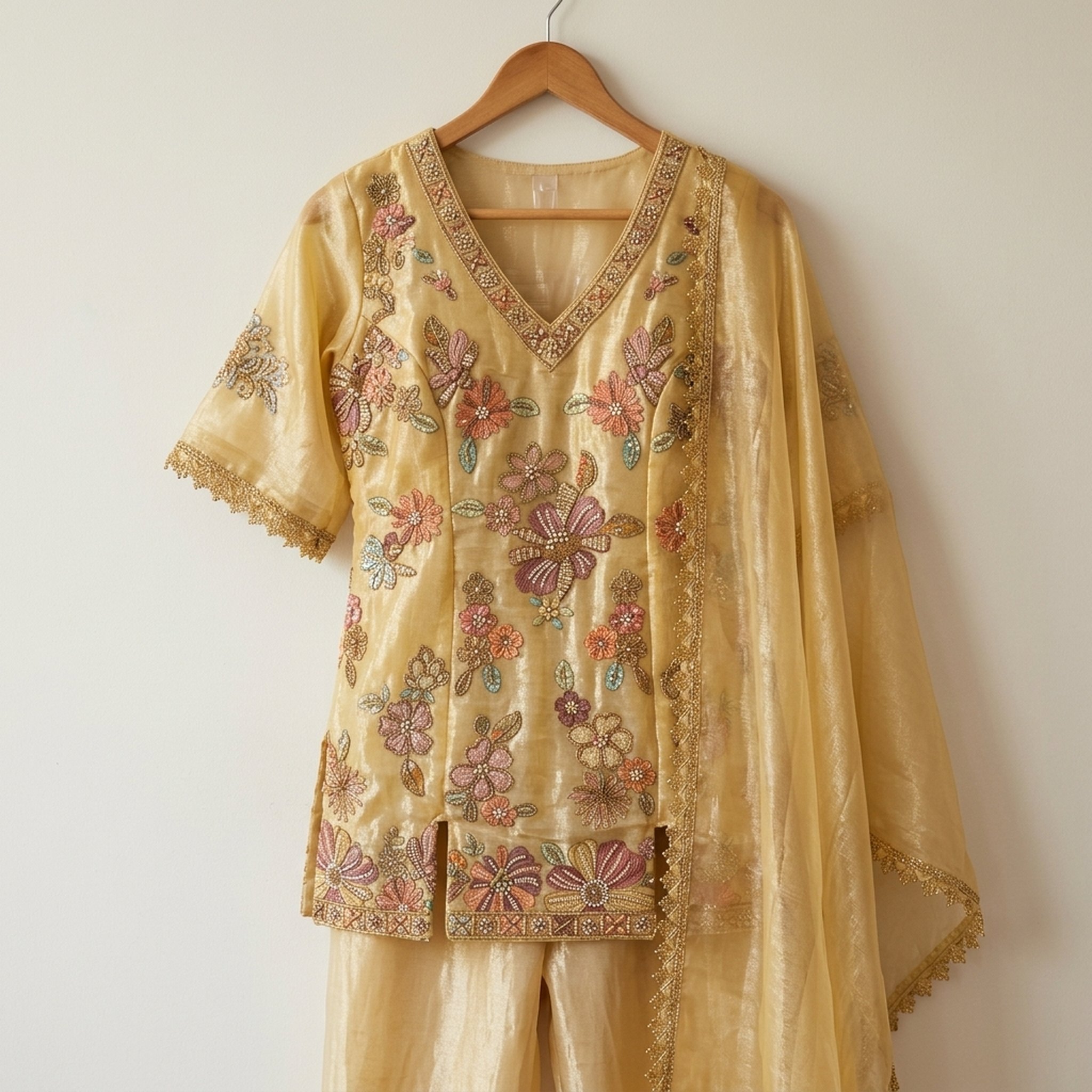 The Orange Gate Golden Beige Embroidered Ethnic Set 2