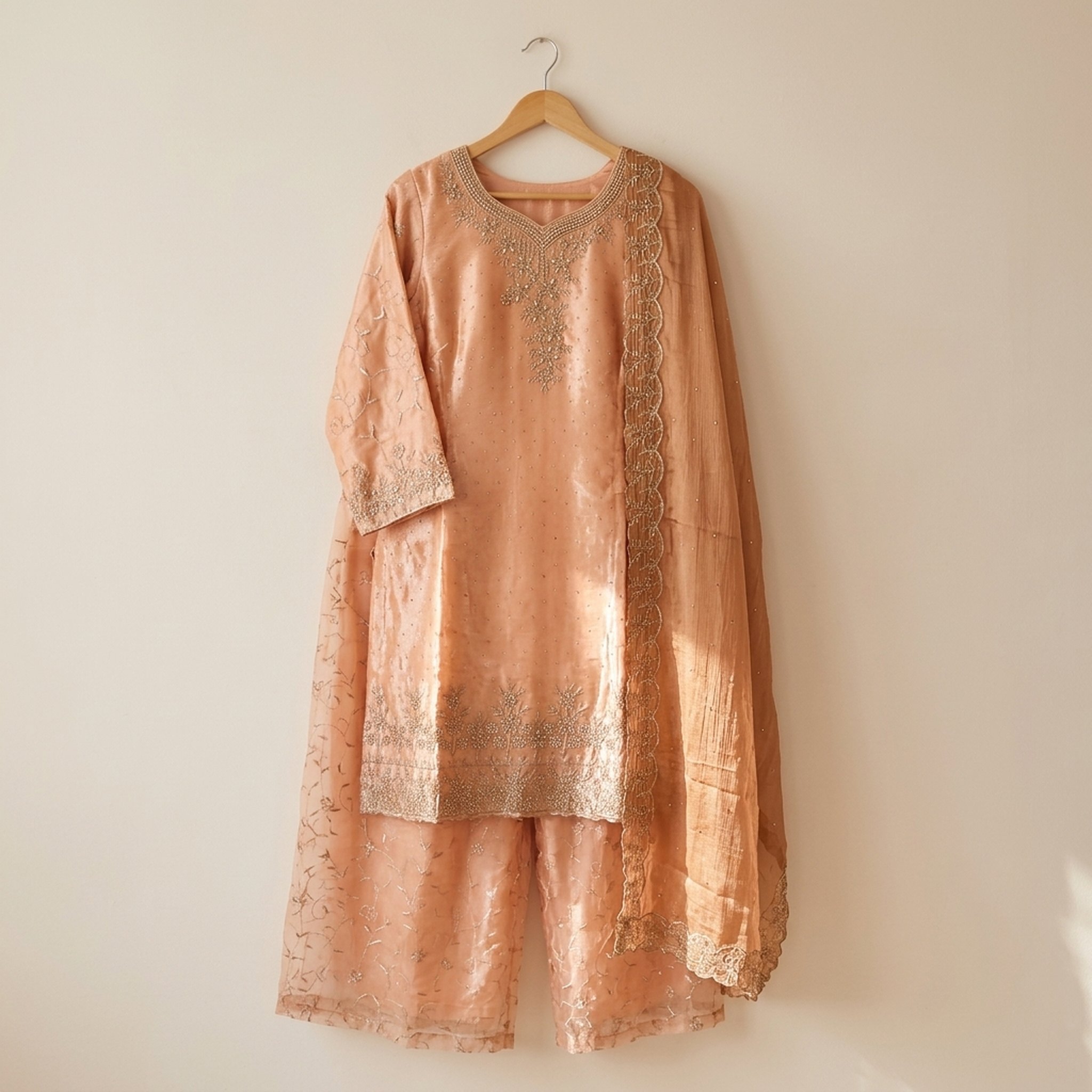 The Orange Gate Embroidered Peach Kurta with Palazzos 3