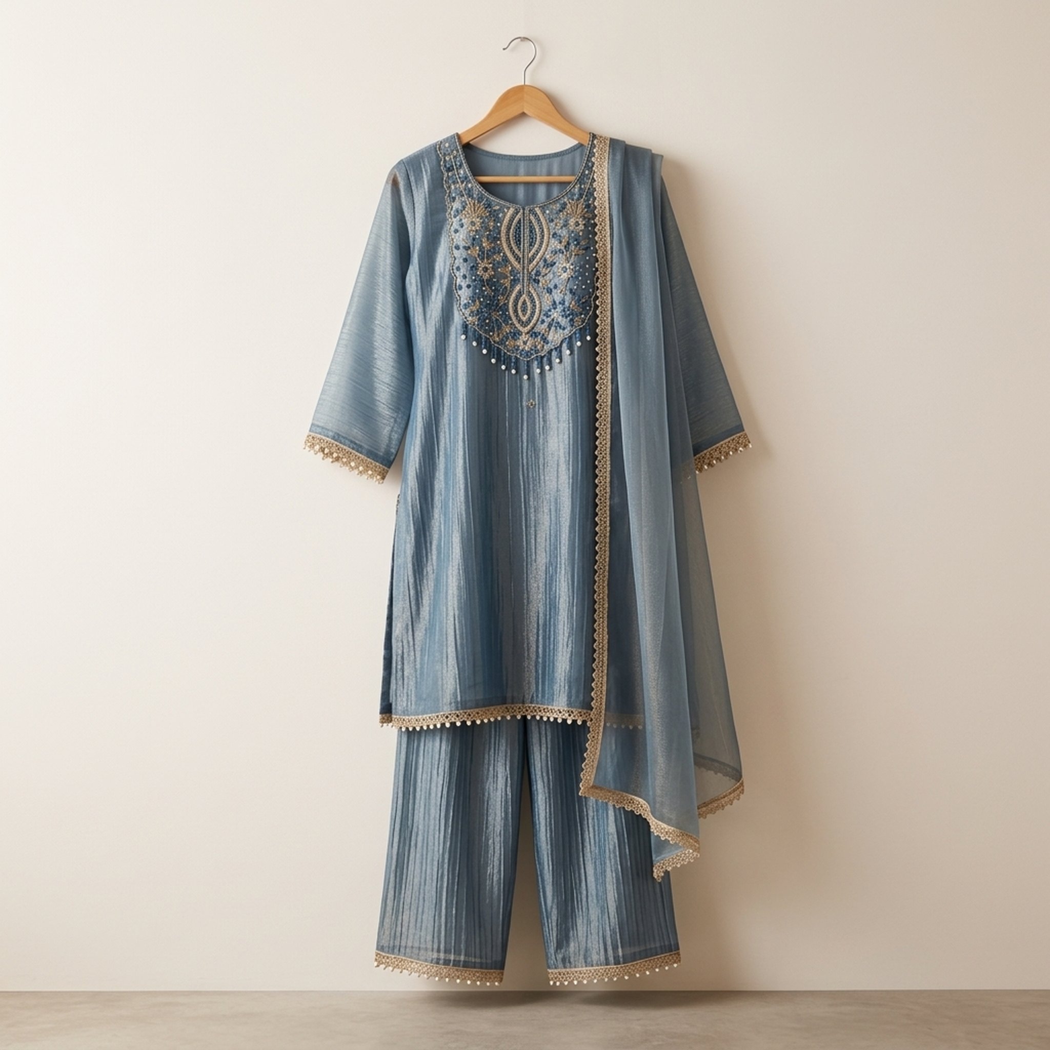 The orange gate Women's Blue Embroidered Salwar Suit 3