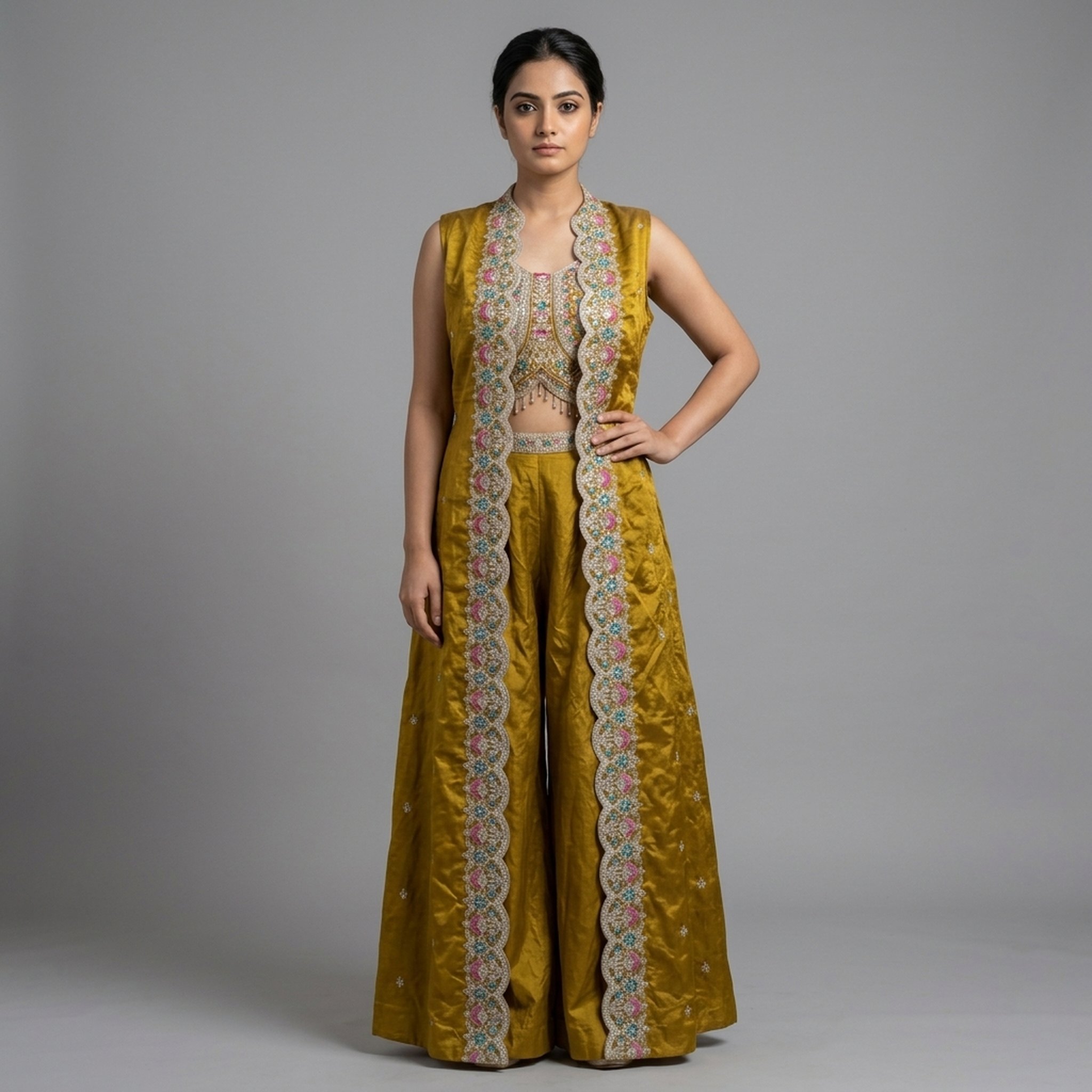 The orange gate Women's Embroidered Palazzo and Jacket Set