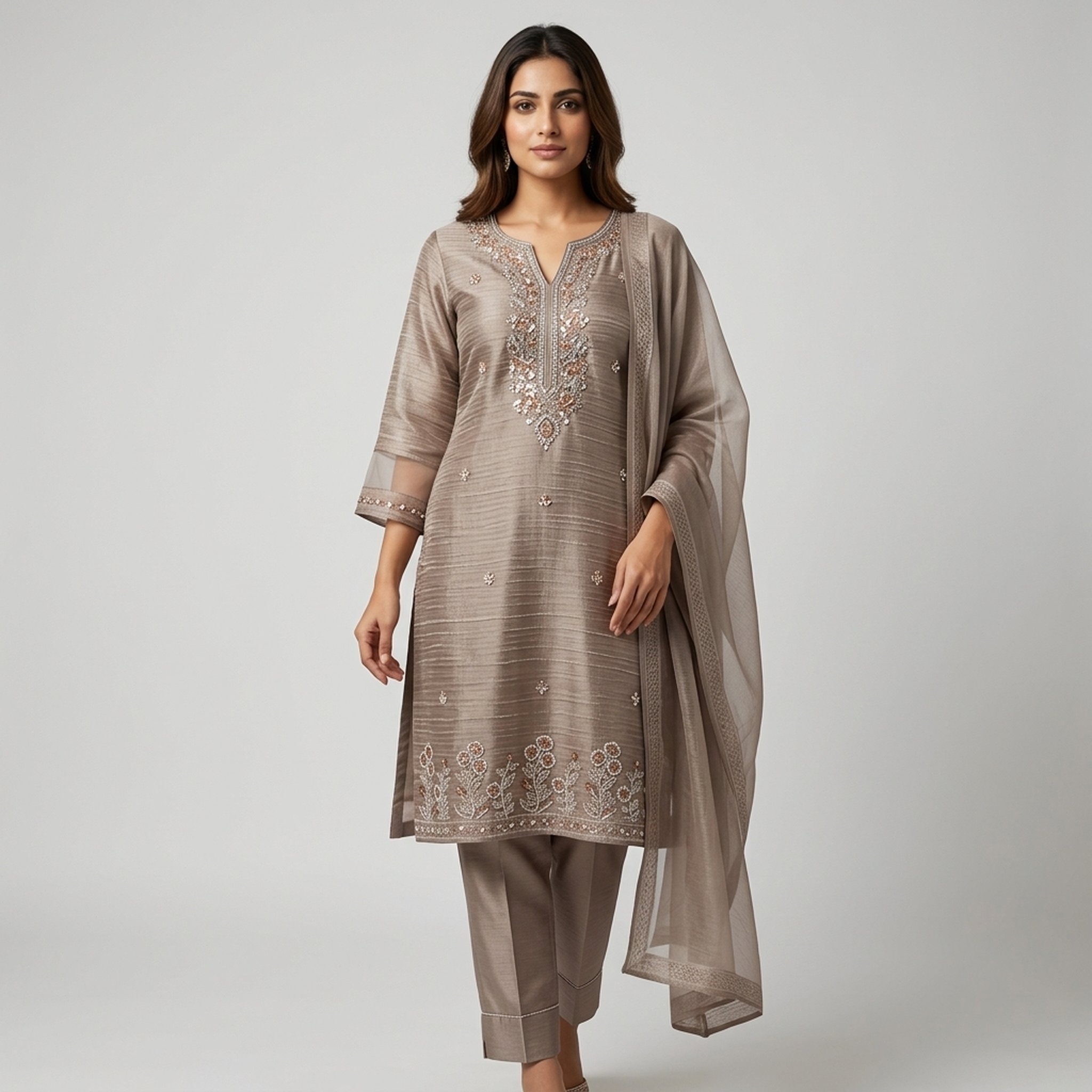 The orange gate Women's Embroidered Textured Salwar Suit