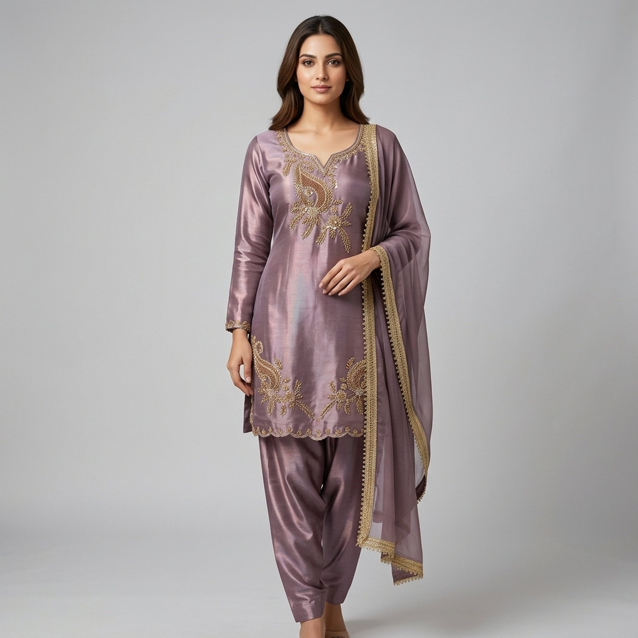 The Orange Gate Embroidered Silk Blend Salwar Suit with Dupatta