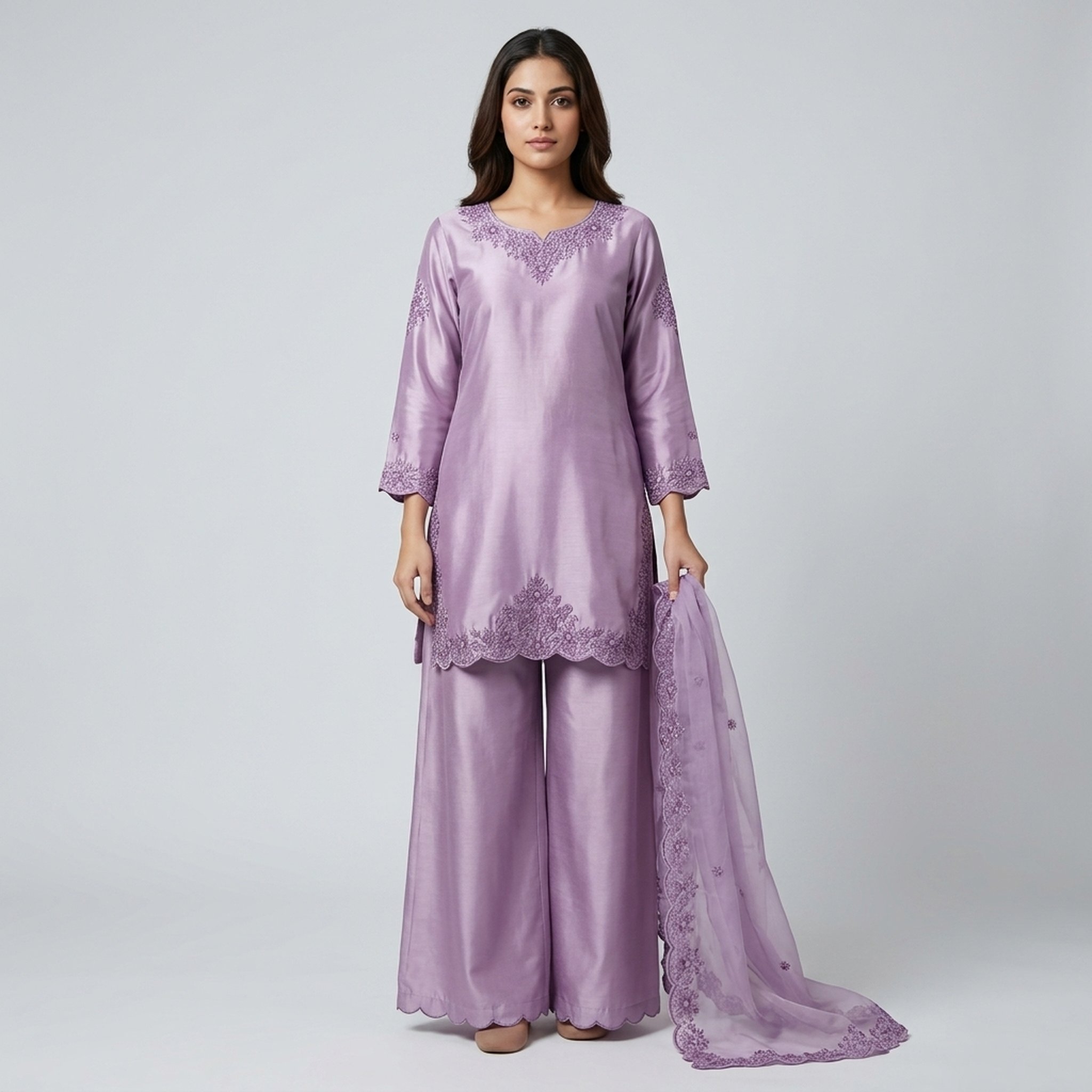 The orange gate Lavender Embroidered Kurta Set