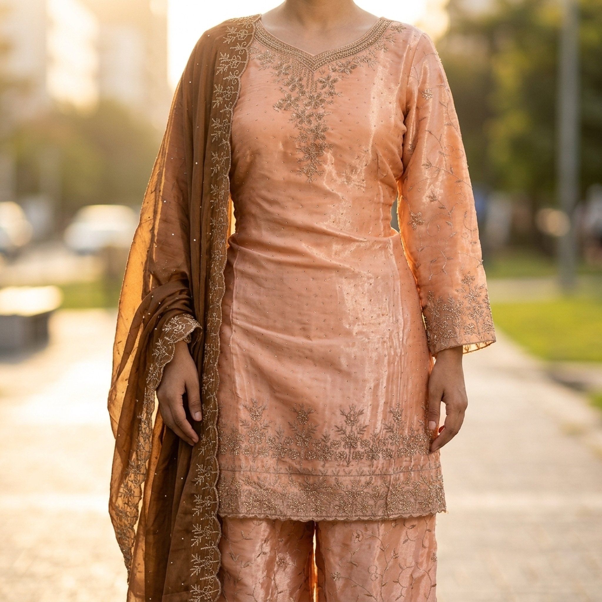 The Orange Gate Embroidered Peach Kurta with Palazzos 5