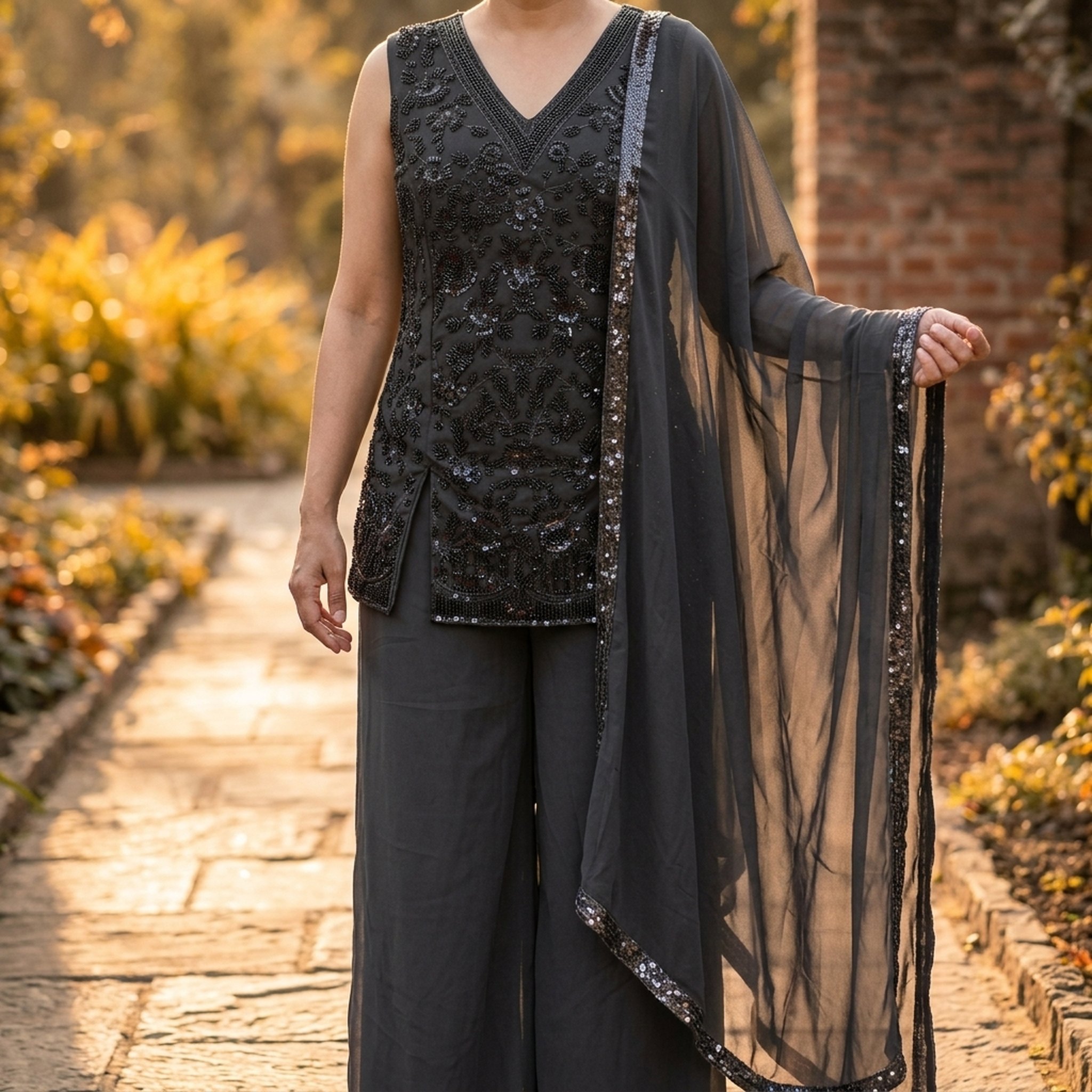 The Orange Gate Black Sequin Embellished Palazzo Set 4