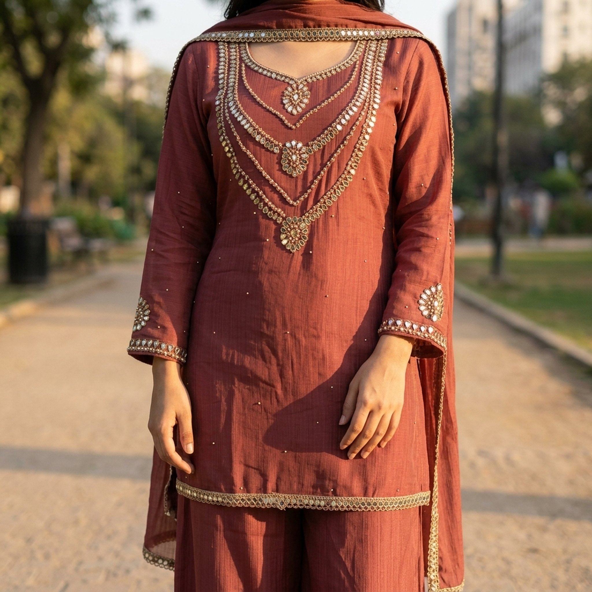 The Orange Gate Terracotta Mirror Work Kurta Set 4