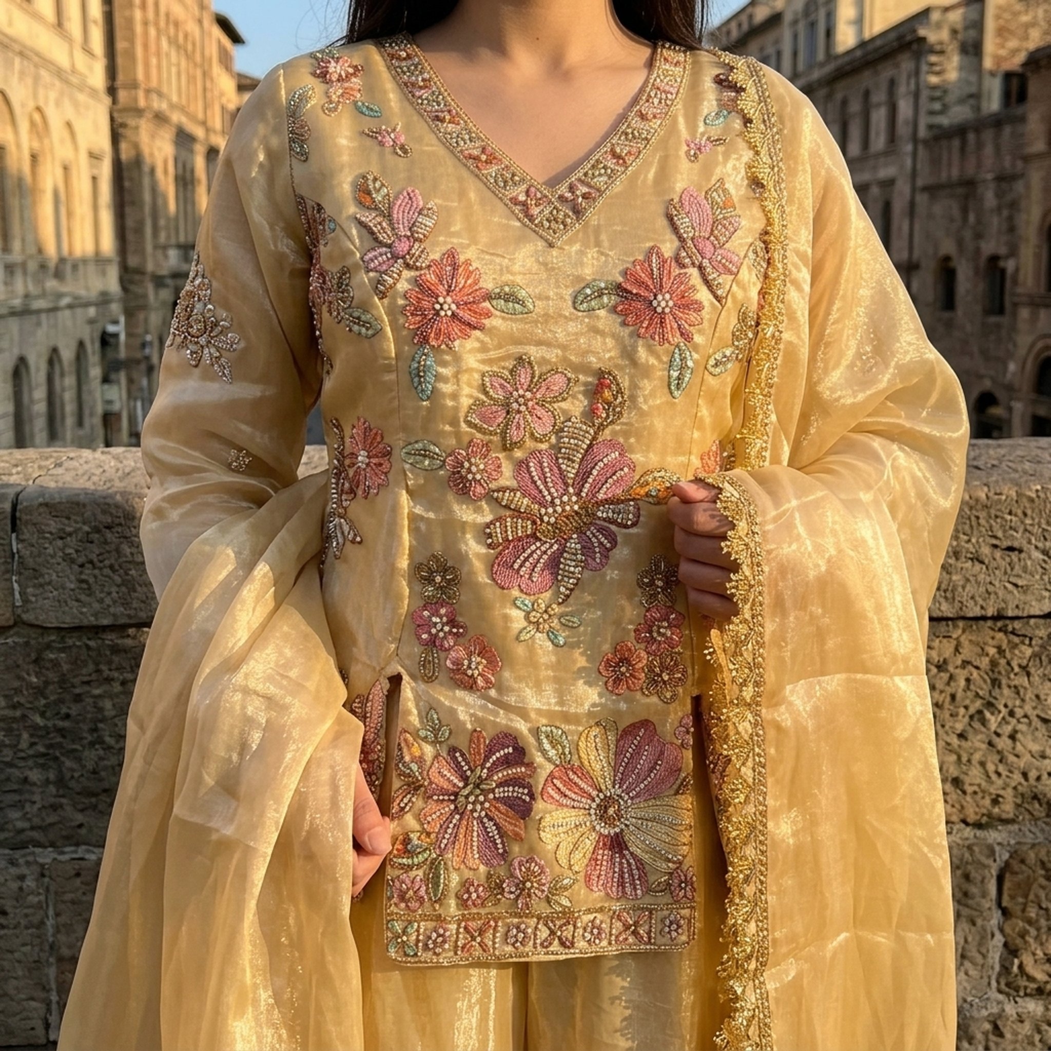 The Orange Gate Golden Beige Embroidered Ethnic Set 4