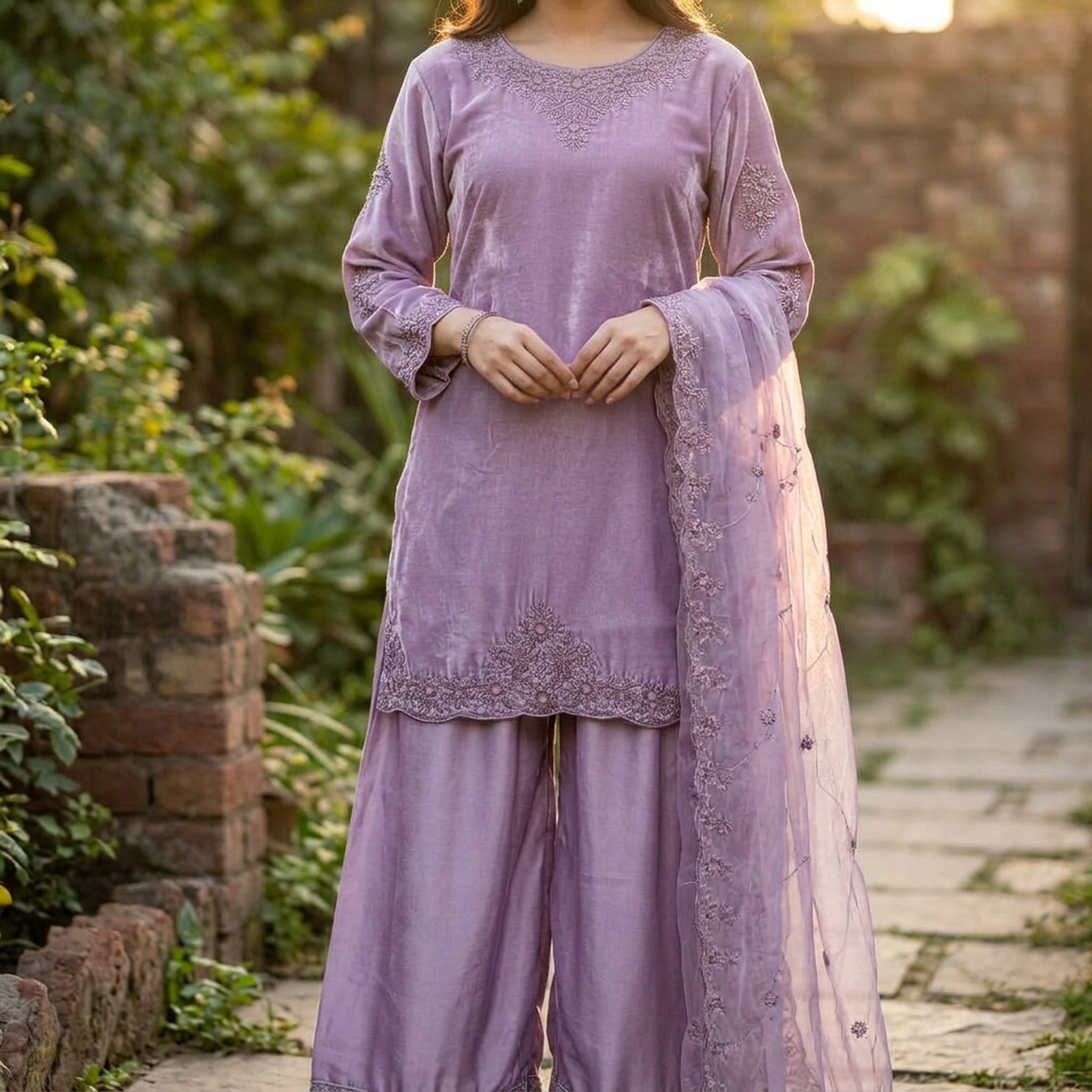 The orange gate Lavender Embroidered Kurta Set 5