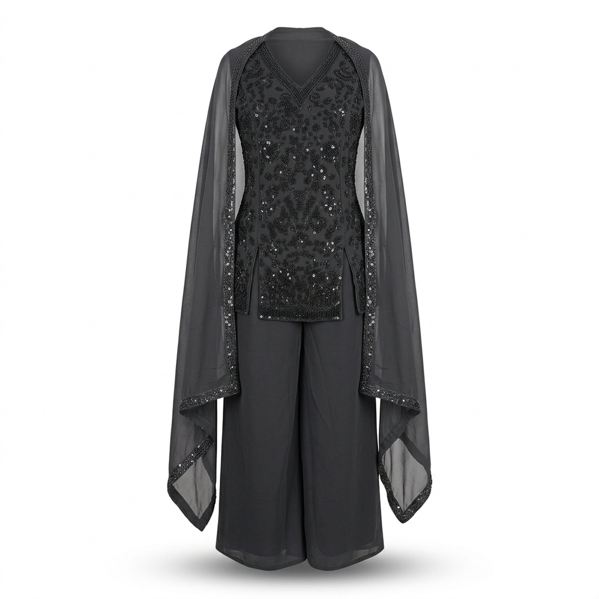 The Orange Gate Black Sequin Embellished Palazzo Set