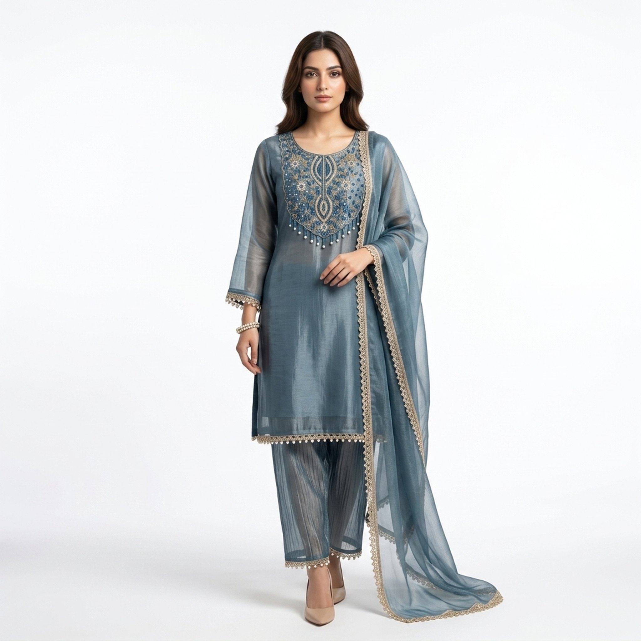 The orange gate Women's Blue Embroidered Salwar Suit 2