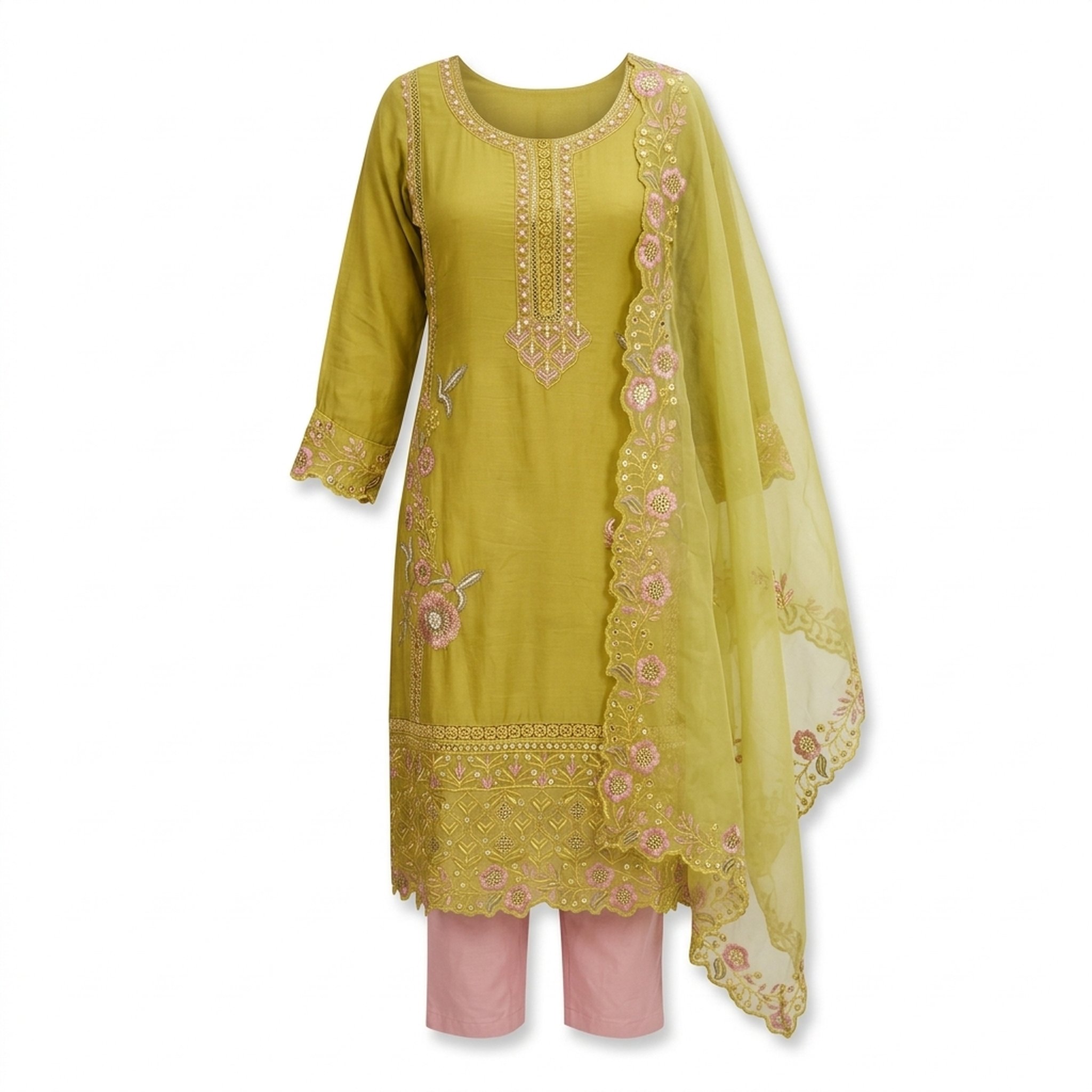 The Orange Gate Lime Green Embroidered Salwar Suit Set 2