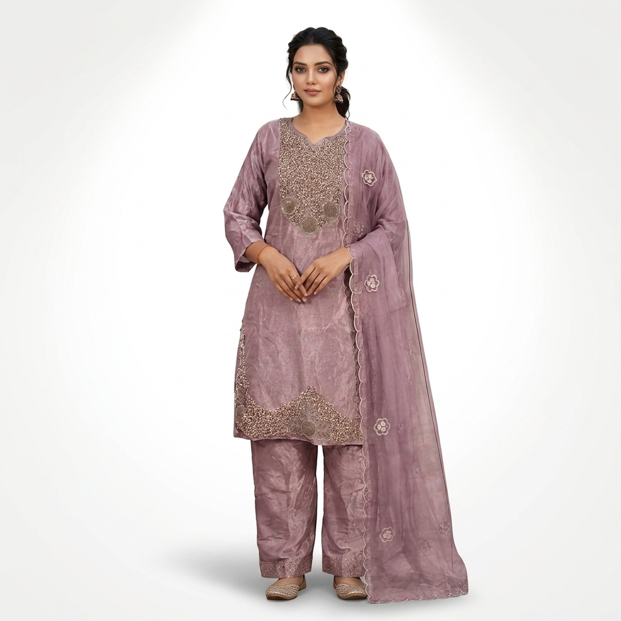 The orange gate Lavender Embroidered Silk Blend Salwar Suit