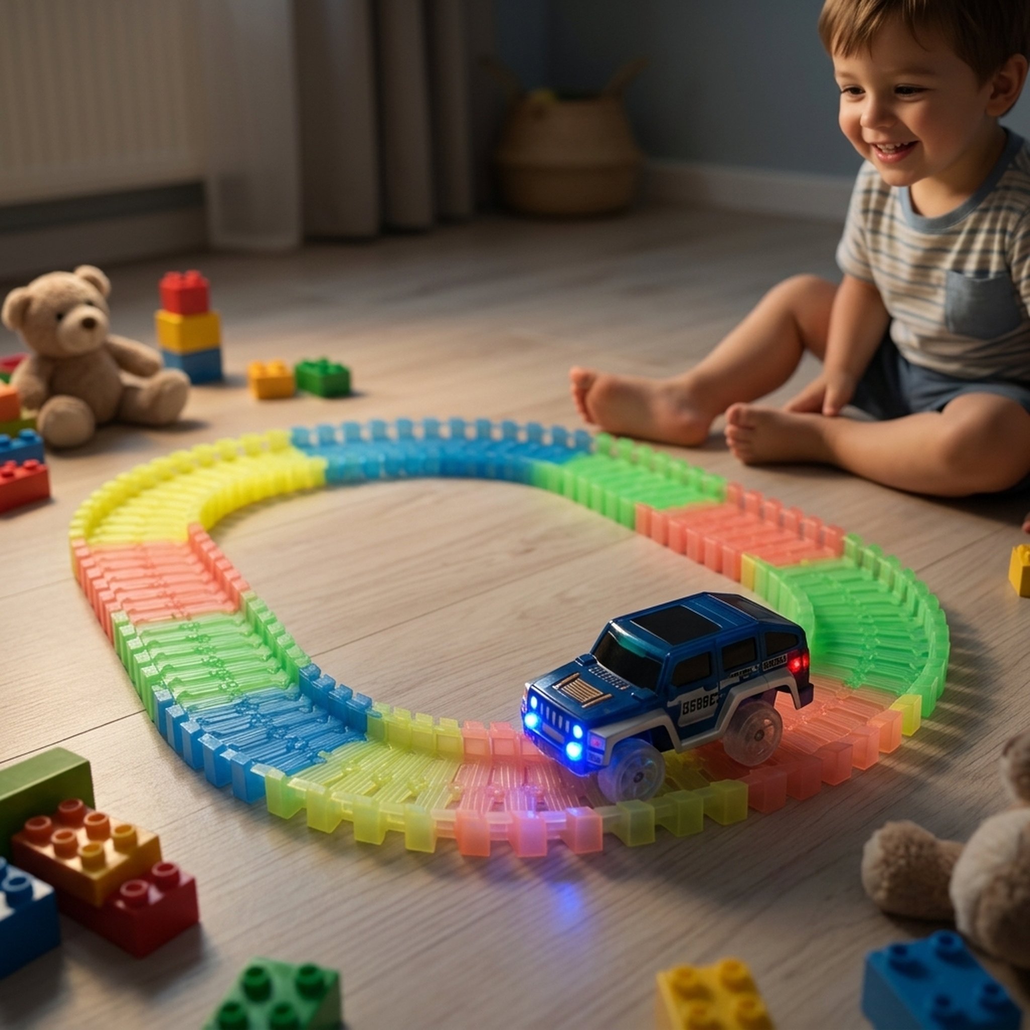 Playful Paradise Glow Flexible Track & Light-Up Car Set