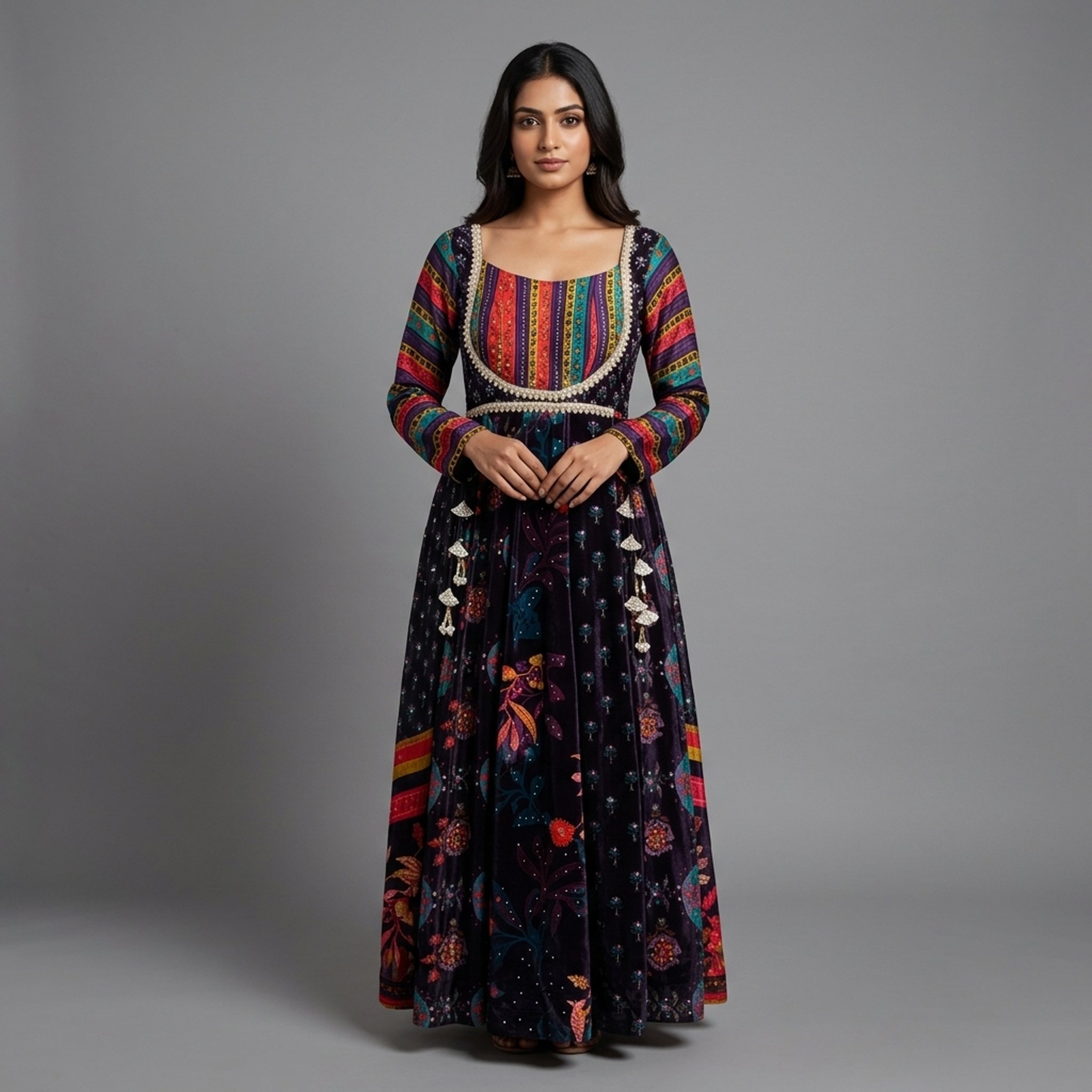 The Orange Gate - Rajouri Printed Velvet Ethnic Maxi Dress