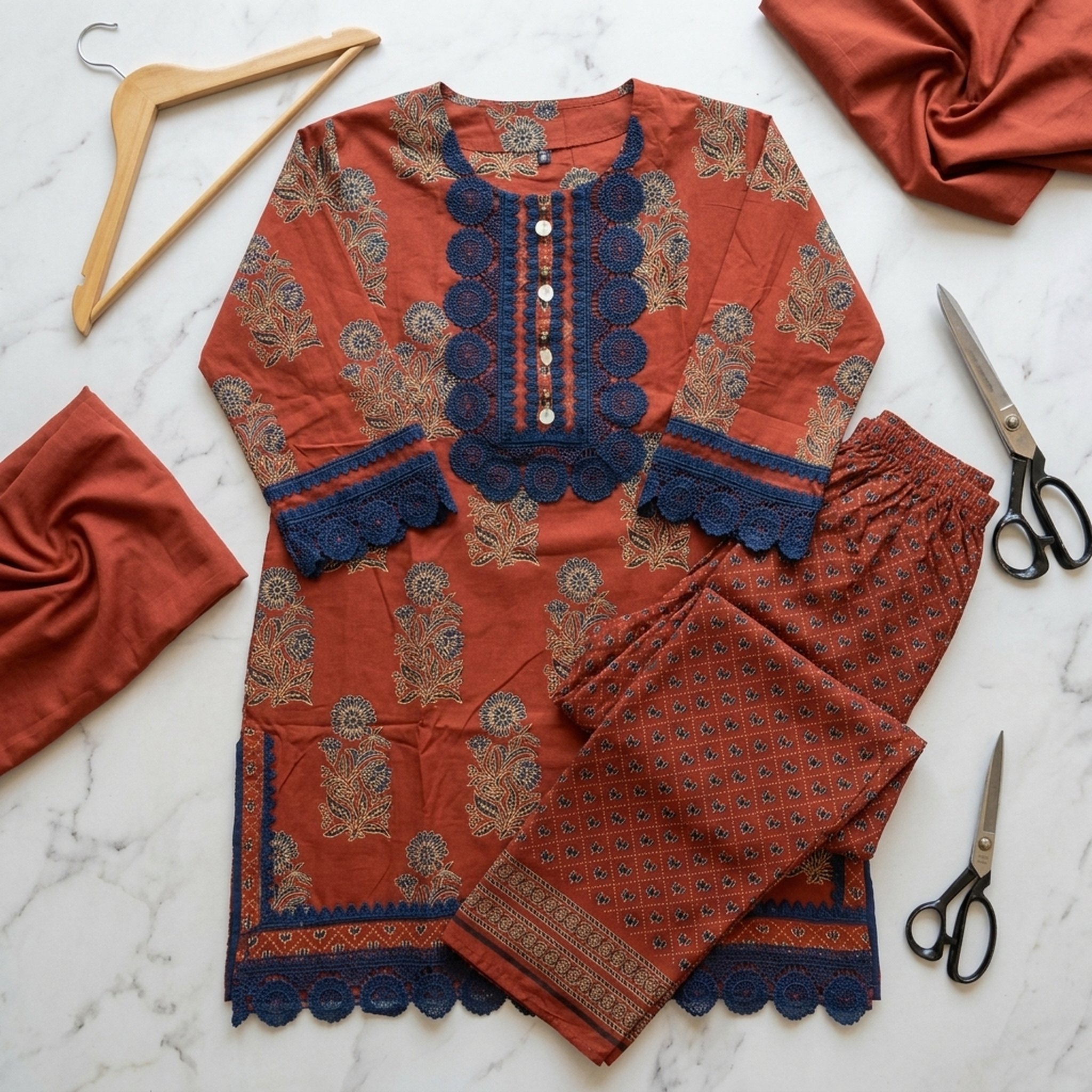Khubsurat Collection Terracotta Block Print Kurta Set 4