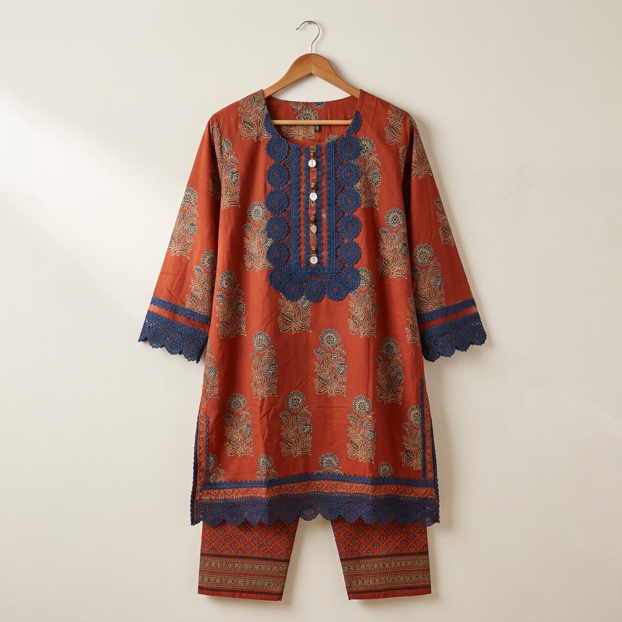 Khubsurat Collection Terracotta Block Print Kurta Set 3