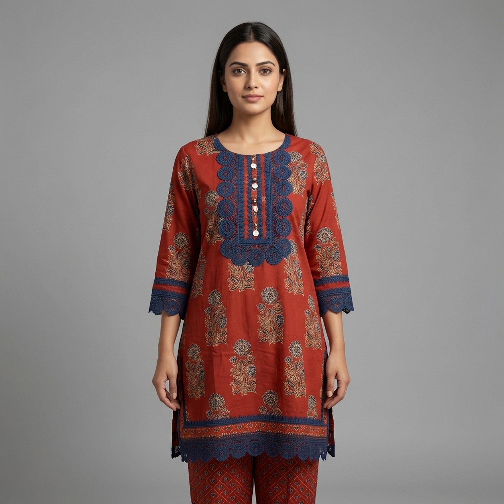 Khubsurat Collection Terracotta Block Print Kurta Set