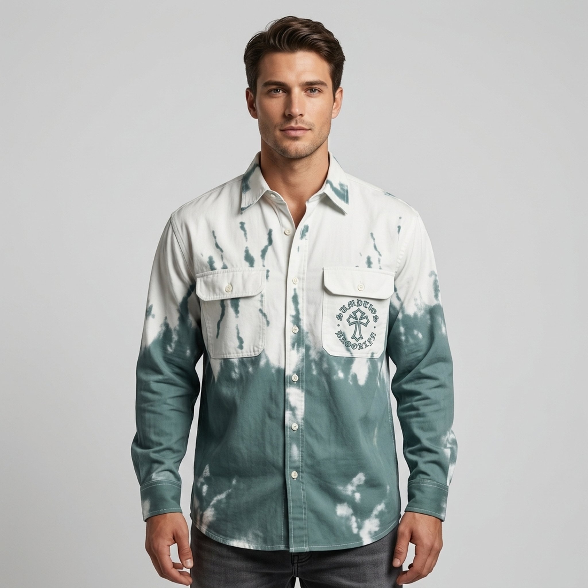 Men's Green White Tie-Dye Shirt