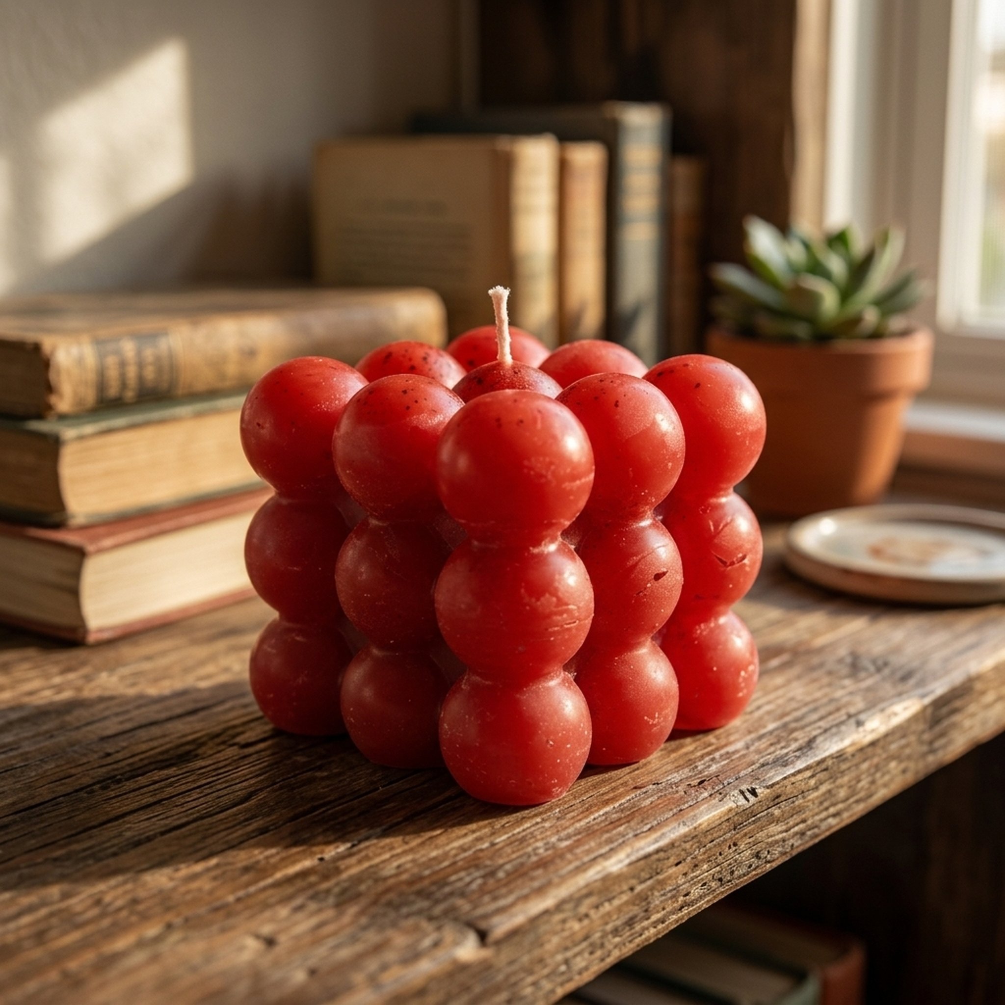 Red Bubble Cube Decorative sented Candle with rose fragrance