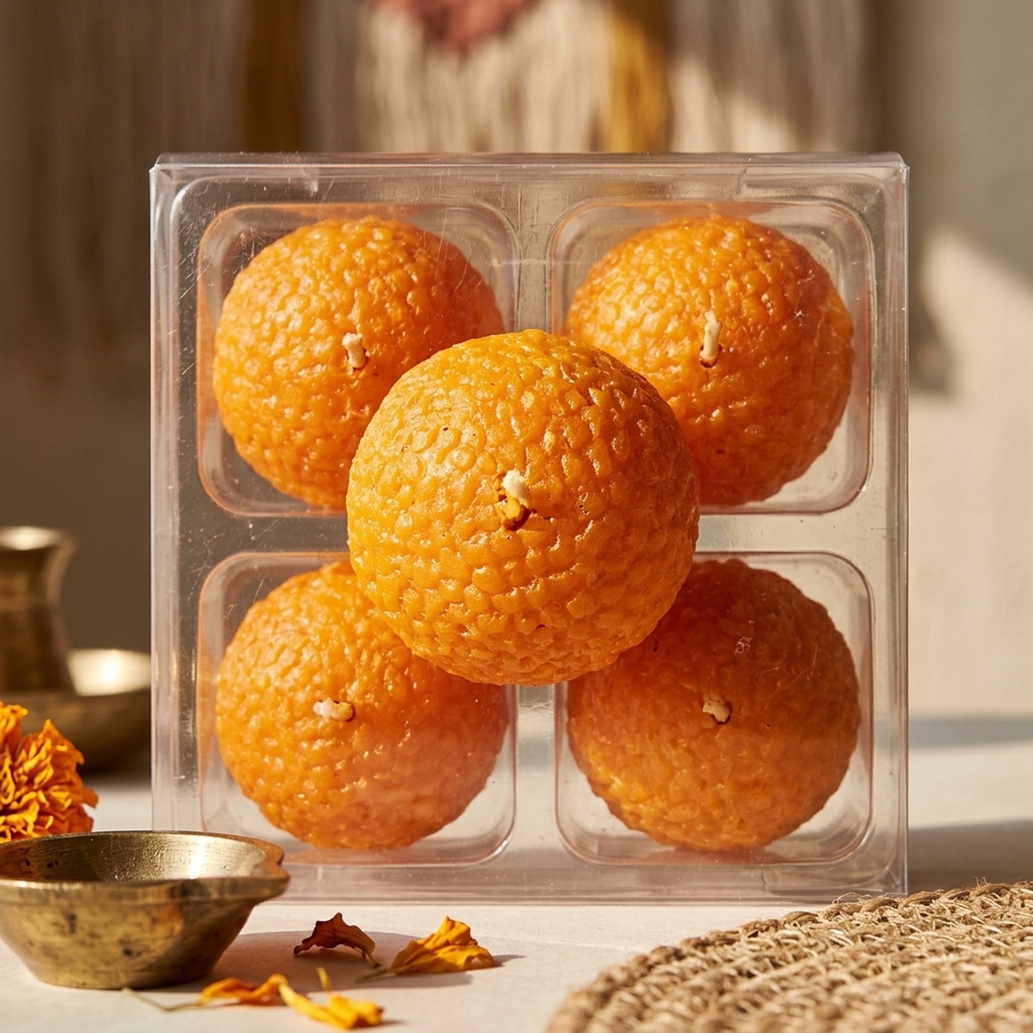 R Shanor essentials Set of Four Orange scented Ladoo Candles 3