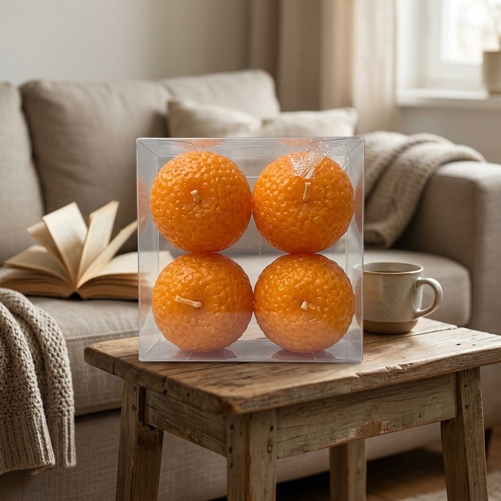 R Shanor essentials Set of Four Orange scented Ladoo Candles 4