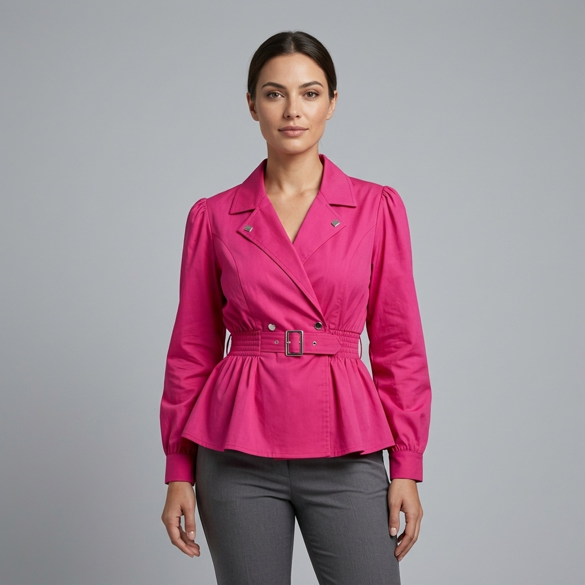 Malhotra Garments Women's Fuchsia Peplum Belted Top