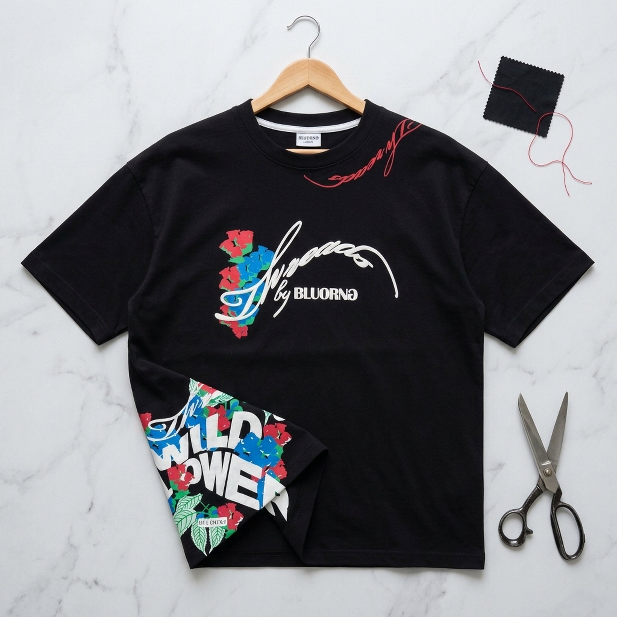 Nox18 Men's Black Floral Oversized T-Shirt 5