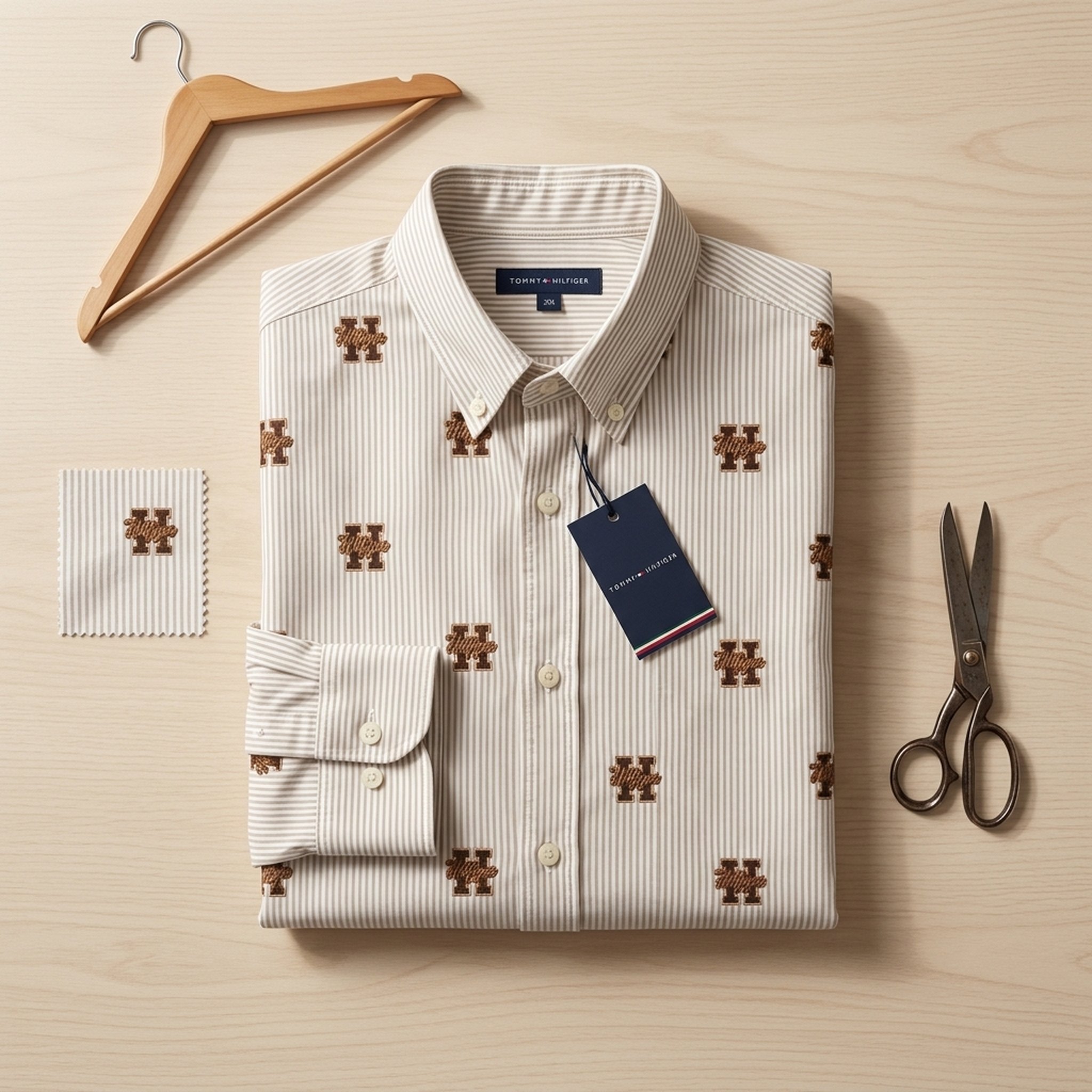 Nox18 Men's Beige Striped Embroidered Shirt 4