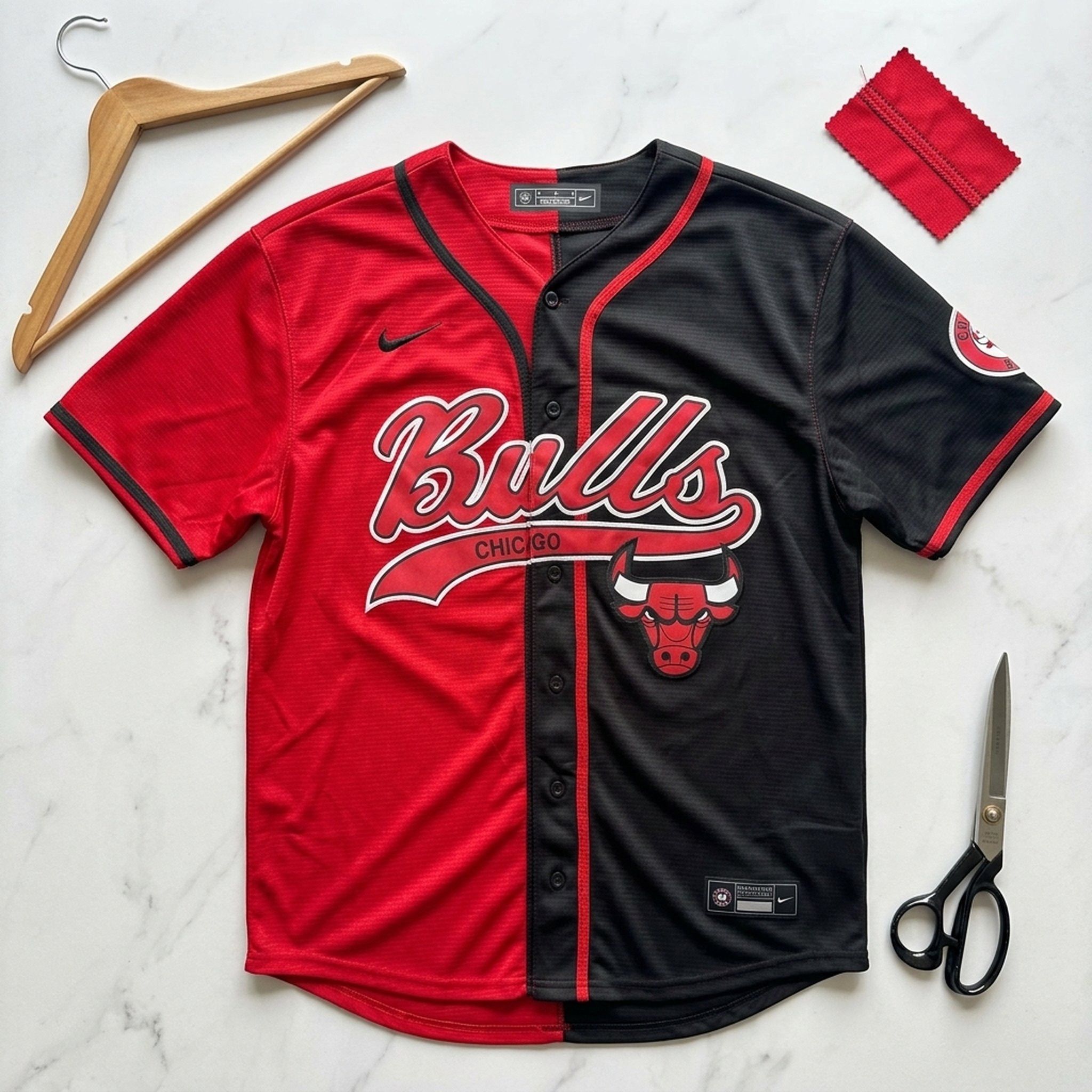 Baseball Bulls Two-Tone Red Black Sports Jersey 5